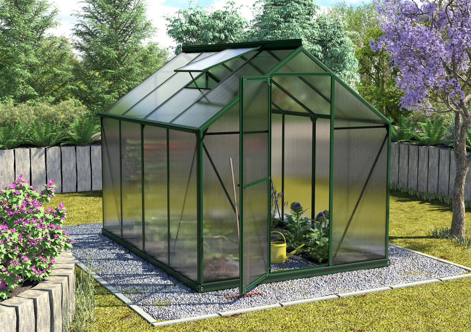 Gewächshaus Triton 5000, Farbe: Smaragd pulverbeschichtet, verglast mit: Hohlkammerplatten (HKP)