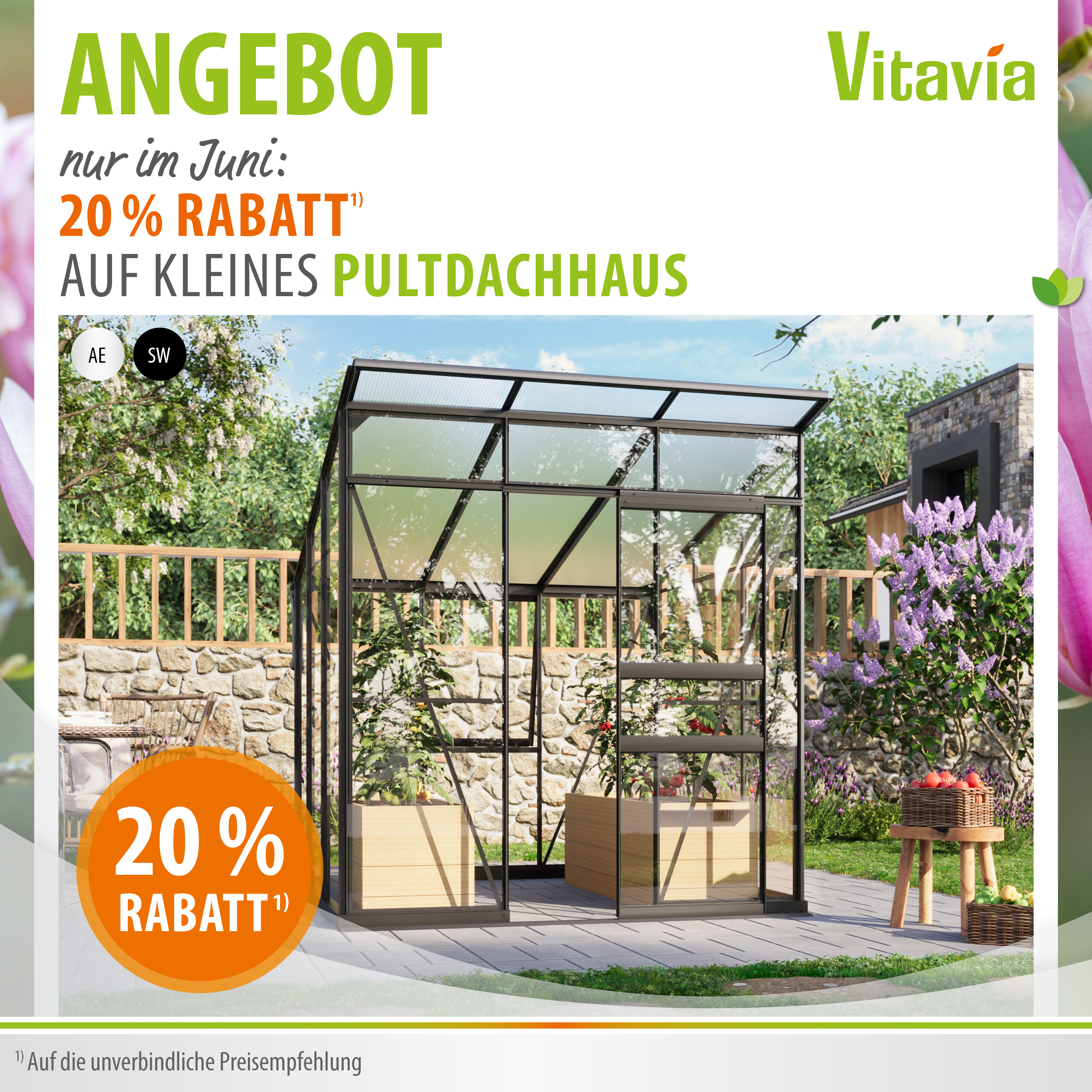 Aktions-Banner Juni 2026 20% auf kleine Pultdachhäuser