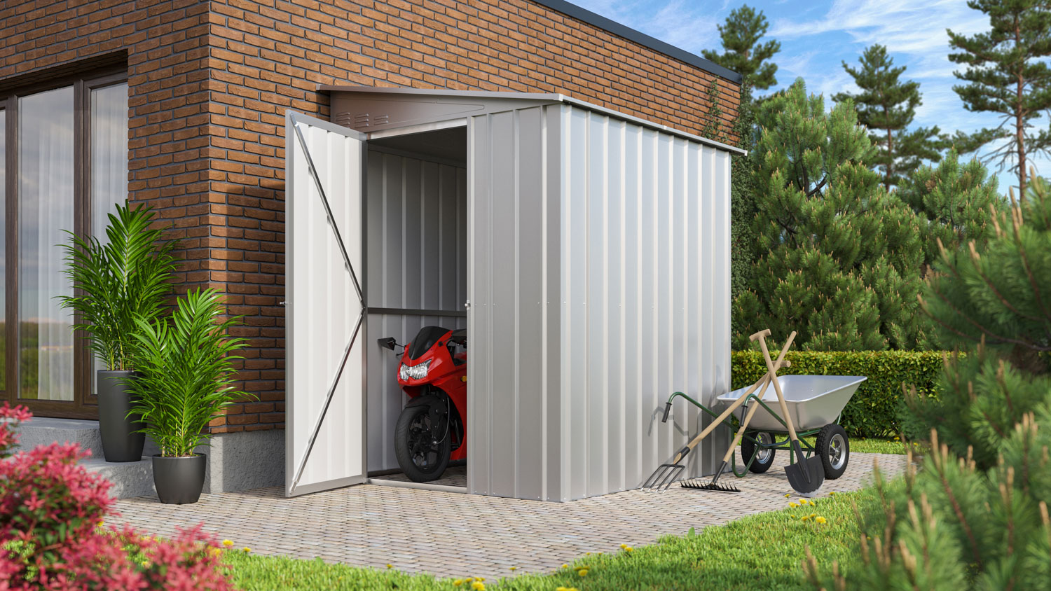 Wand-Zierde LeanTo 56 mit Pultdach, Farbe: Silber Metallic