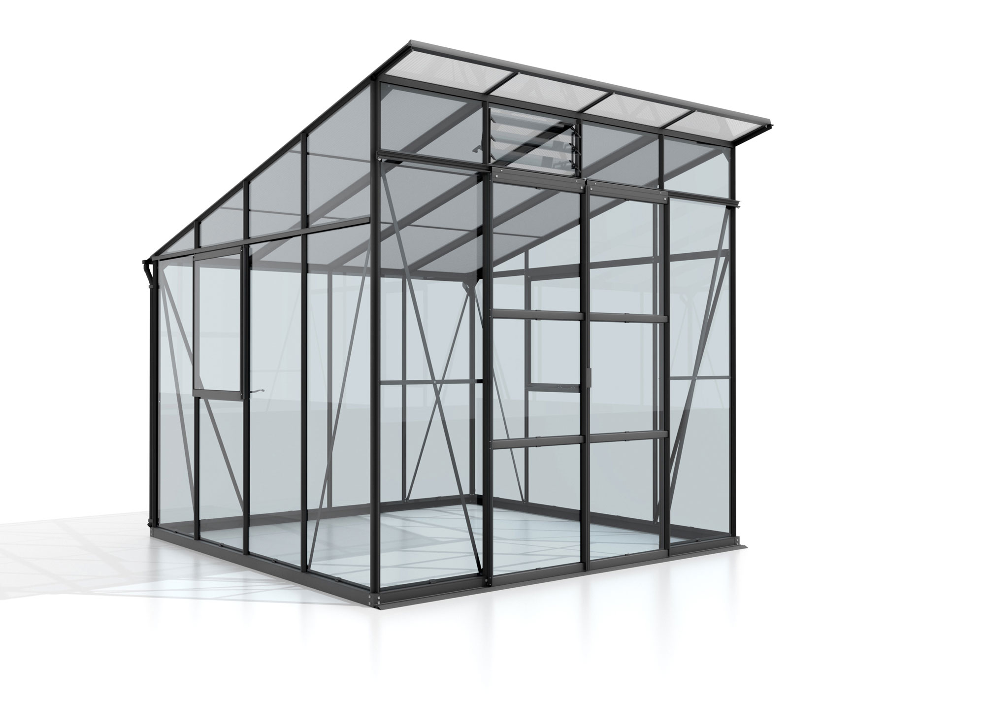 Gewächshaus Playa 7600, Farbe: Schwarz pulverbeschichtet, verglast mit: Sicherheitsglas (ESG)