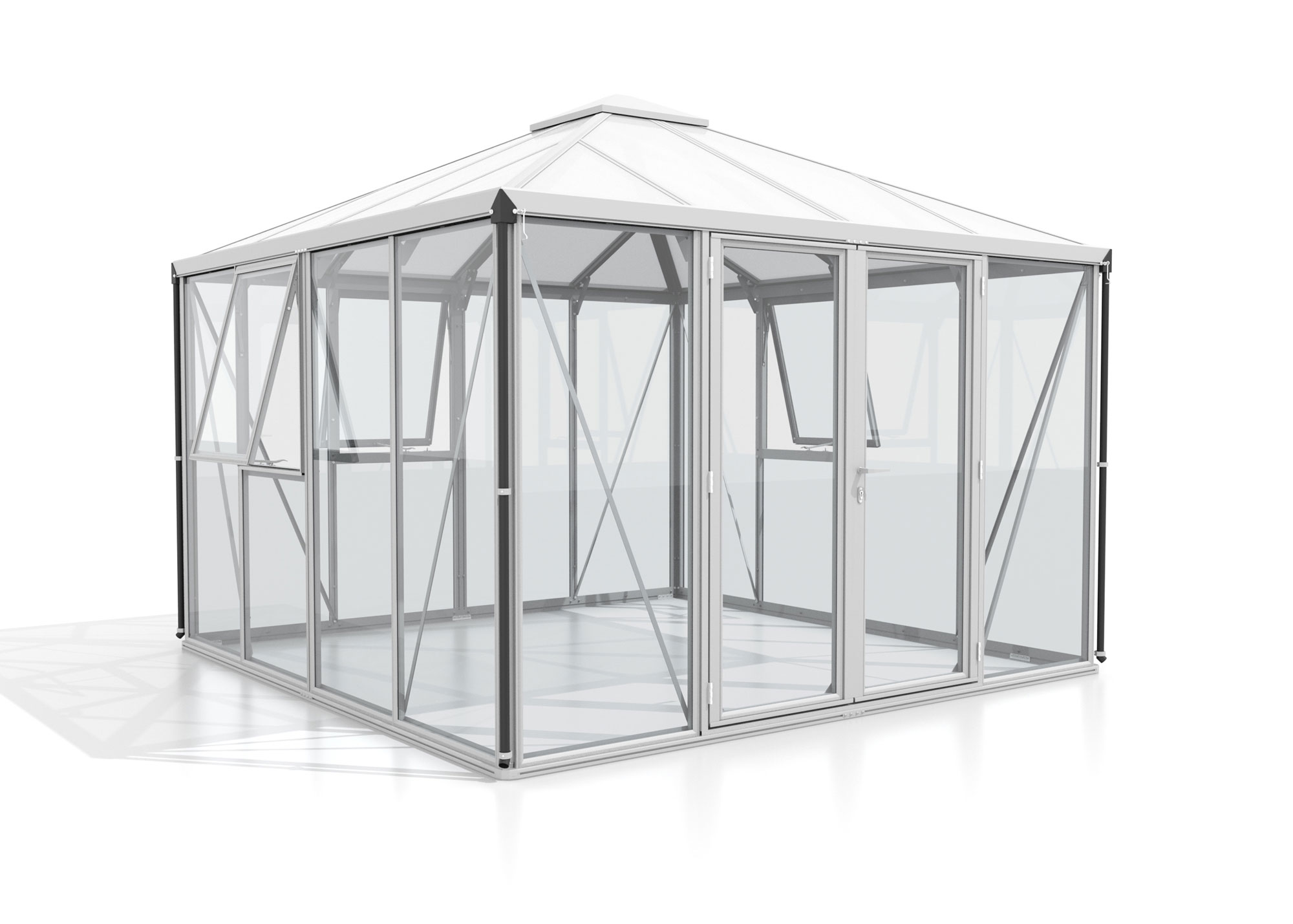 Gewächshaus Fortuna 10200 mit Pavillondach, Farbe: Aluminium eloxiert, verglast mit: Sicherheitsglas (ESG)