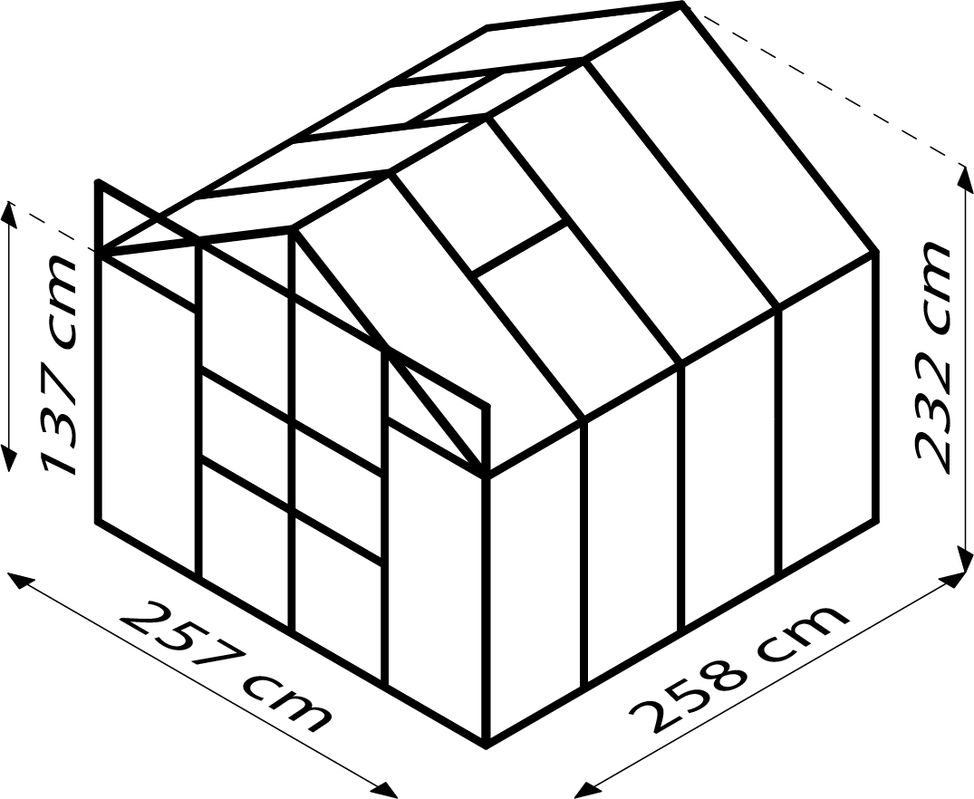 Gewächshaus Mars 6700 in Alu eloxiert 6700 mit Satteldach, Farbe: Aluminium eloxiert, verglast mit: Hohlkammerplatten (HKP)