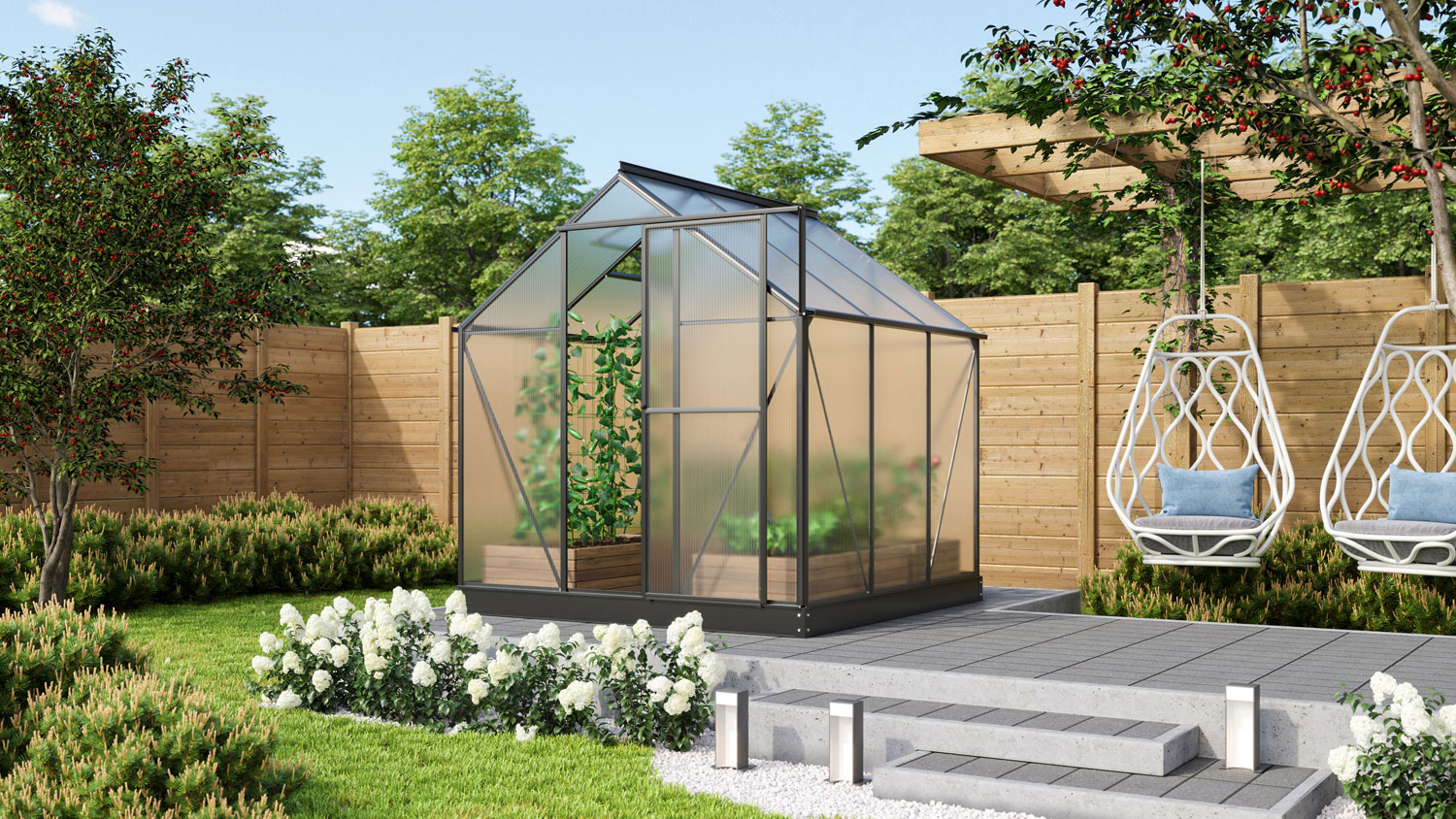 Gewächshaus Triton 3800, Farbe: Schwarz pulverbeschichtet, verglast mit: Hohlkammerplatten (HKP)