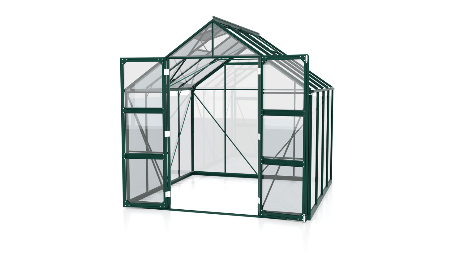 Gewächshaus Domus 6700, Farbe: Smaragd pulverbeschichtet, verglast mit: Sicherheitsglas (ESG)
