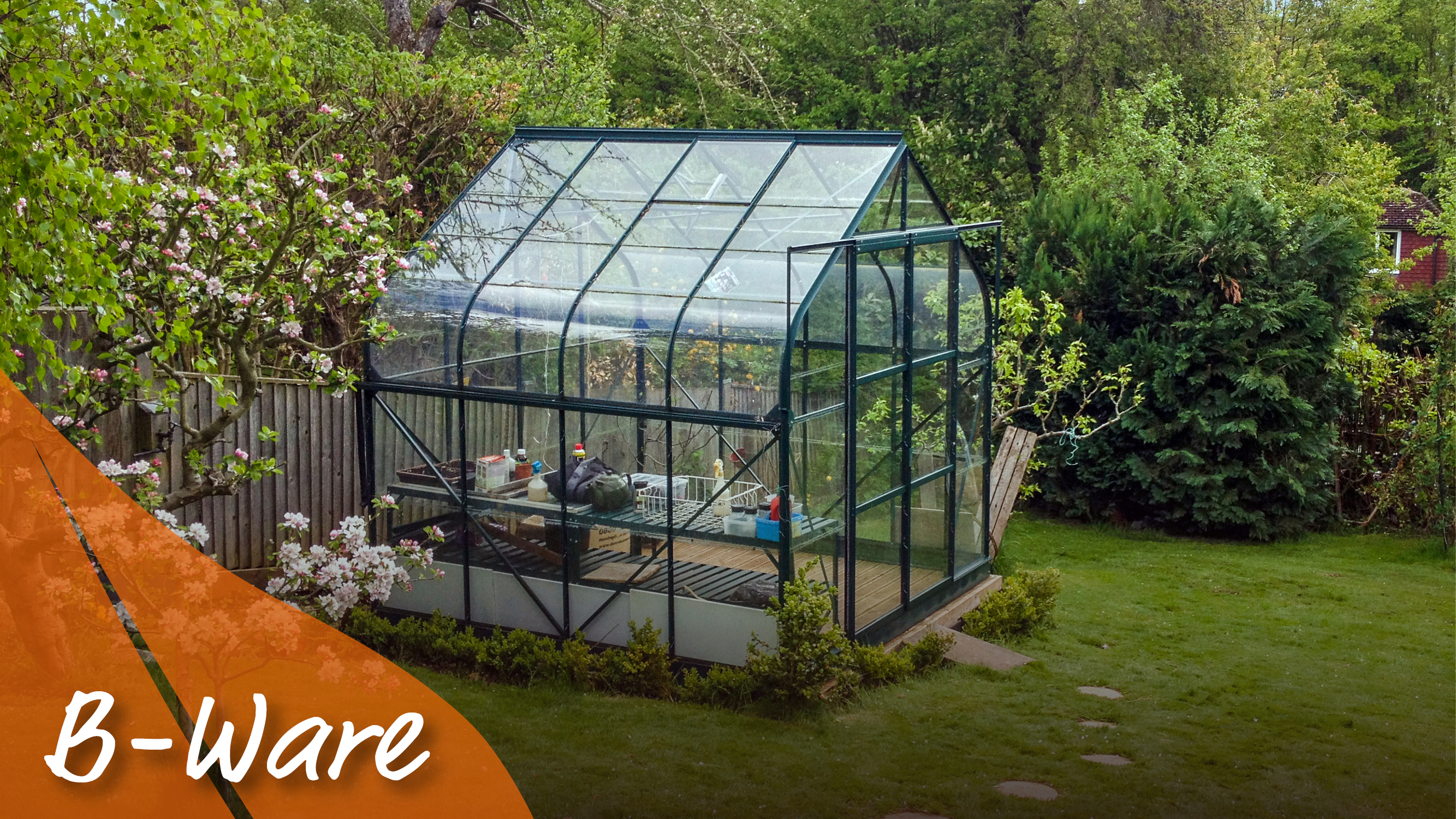 Gewächshaus Dione 6700 mit Glockendach, Farbe: Smaragd pulverbeschichtet, verglast mit: Sicherheitsglas (ESG)