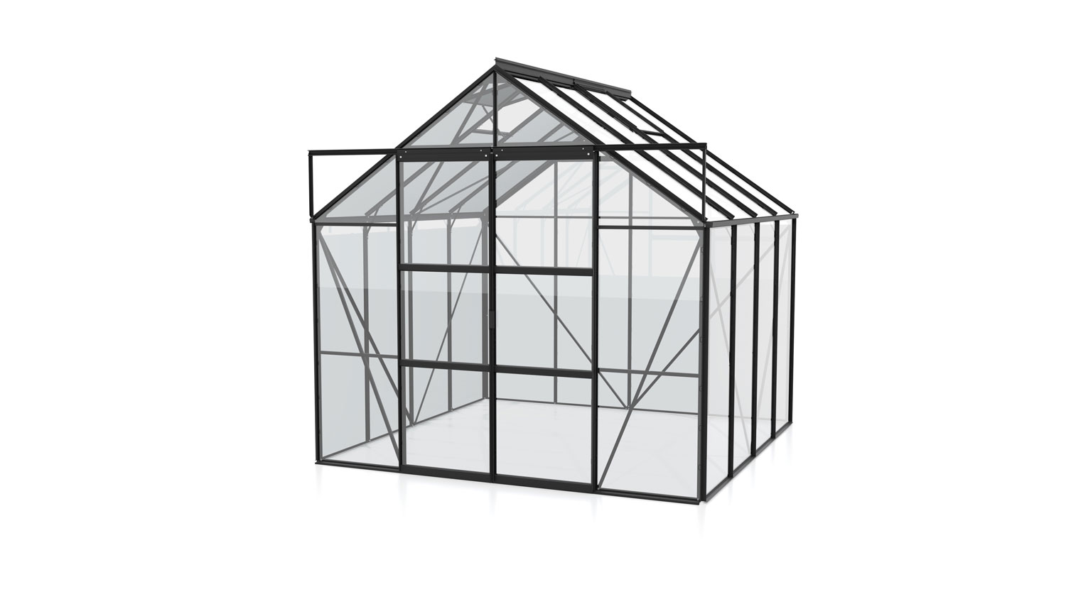 Gewächshaus Uranus 6700, Farbe: Schwarz pulverbeschichtet, verglast mit: Sicherheitsglas (ESG)