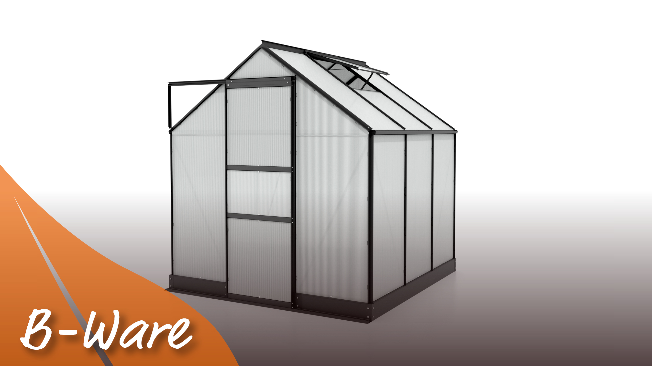 Apollo 3800 mit Satteldach, Farbe: Schwarz pulverbeschichtet, verglast mit: Hohlkammerplatten (HKP)