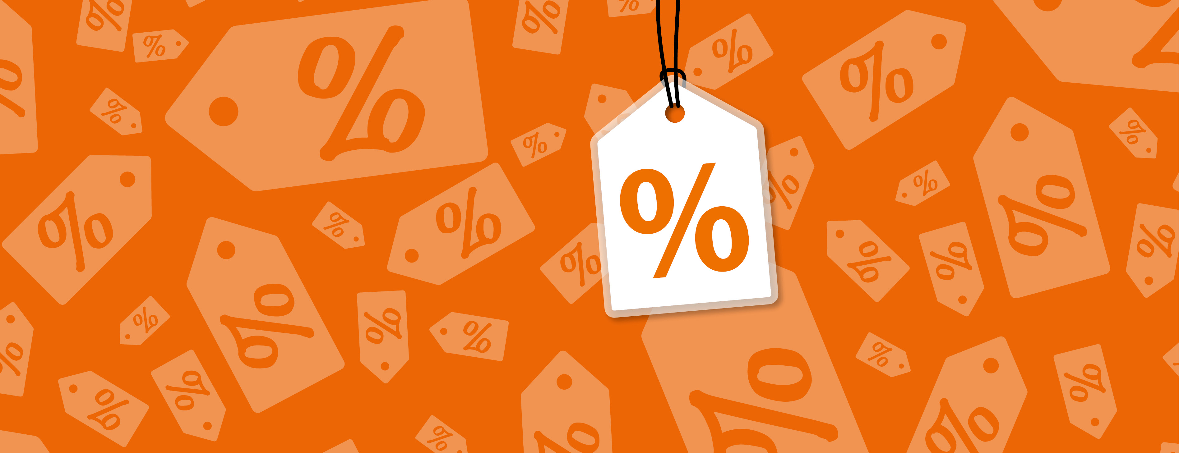 Grafisches Bild mit vielen Prozent-Etiketten mit orangenem Hintewrgurnd