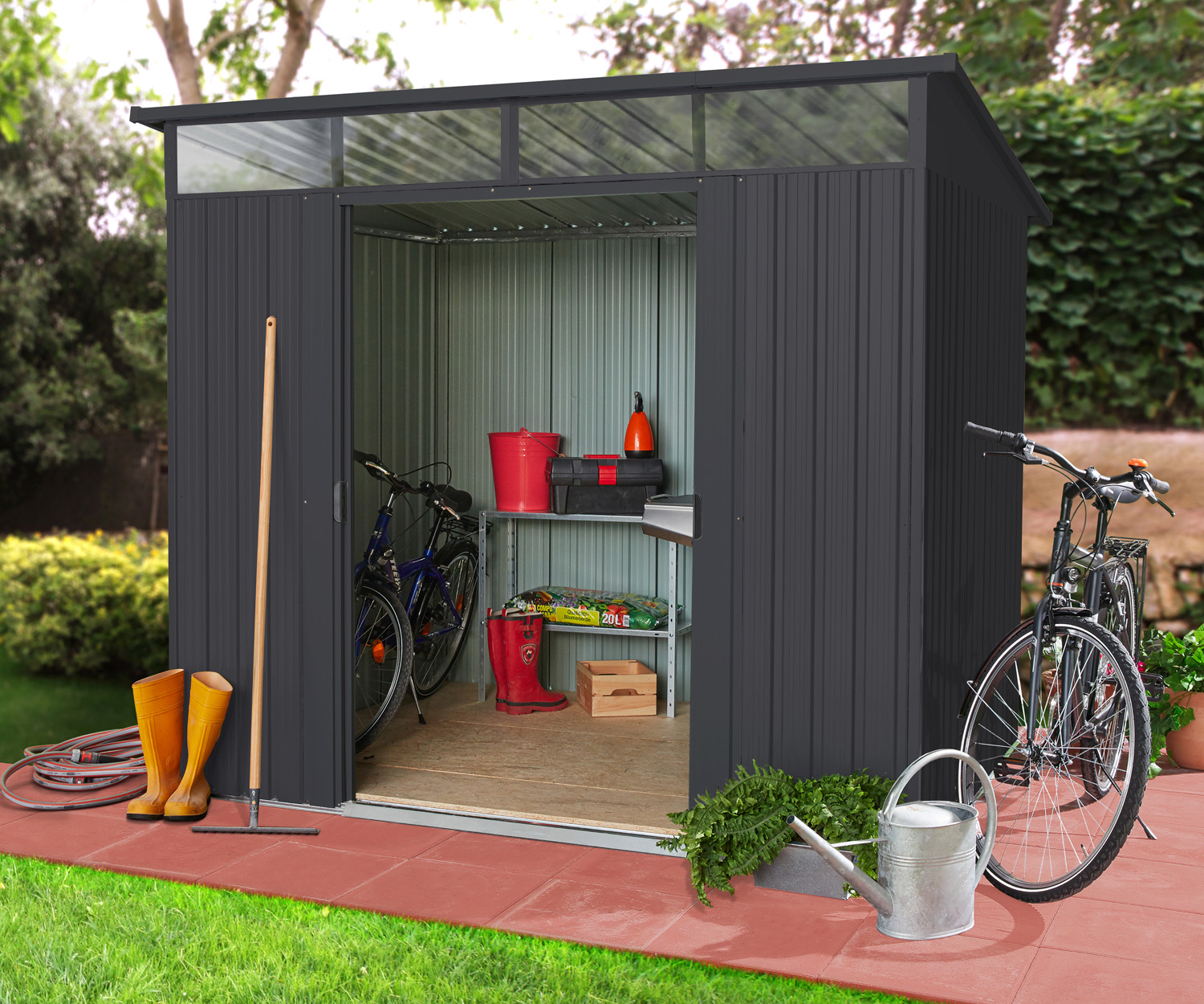 Gerätehaus Lübeck 86 mit Pultdach, Farbe: Anthrazit matt