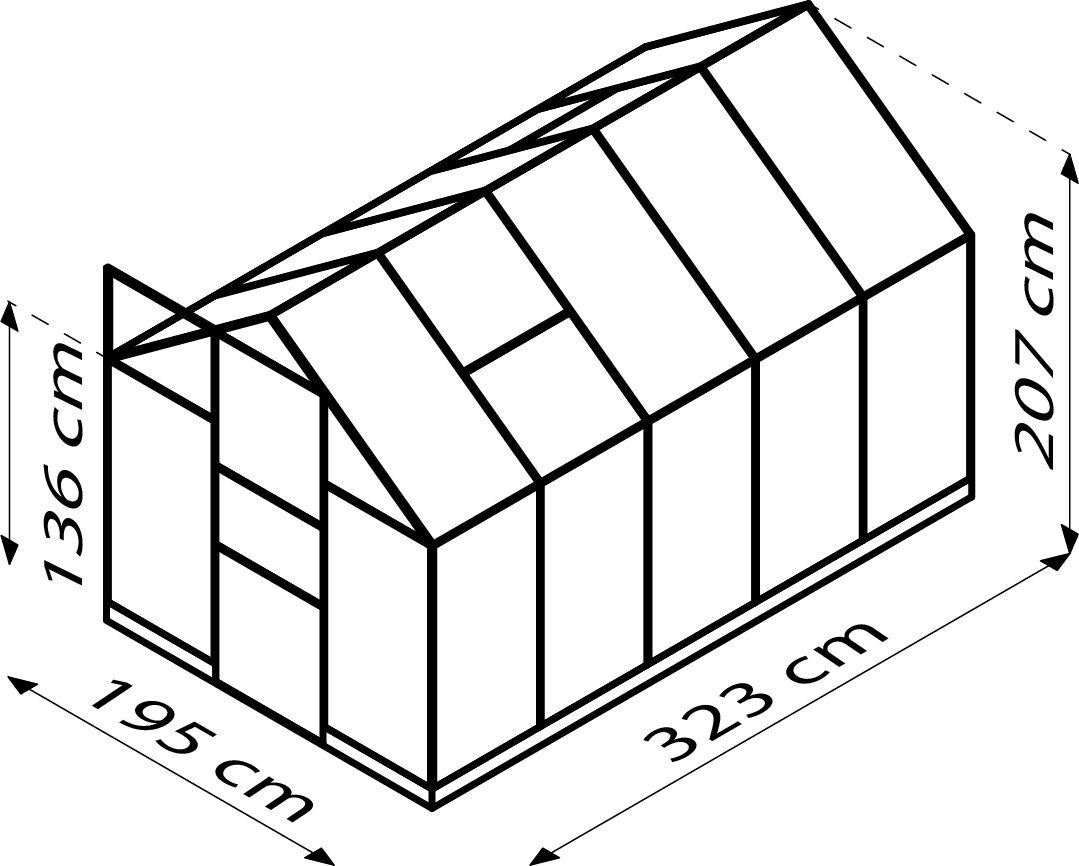 Gewächshaus Apollo 6200 mit Satteldach, Farbe: Aluminium eloxiert, verglast mit: Hohlkammerplatten (HKP)