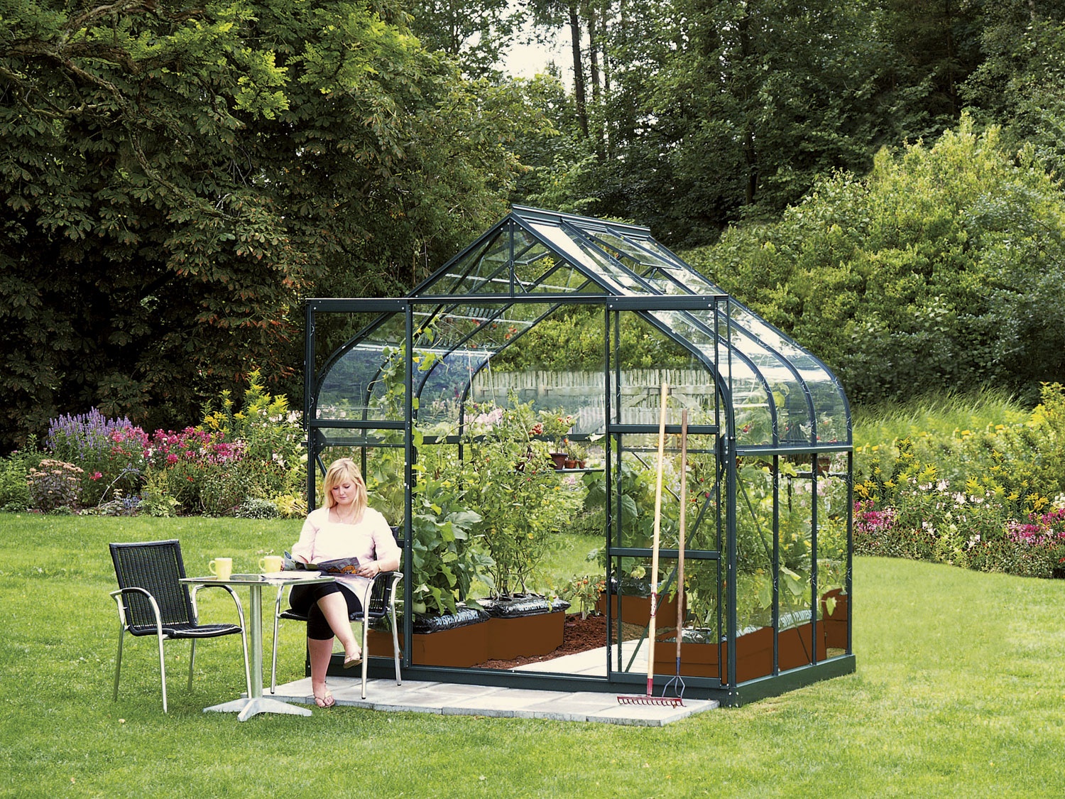 Gewächshaus Diana 5000, Farbe: Smaragd pulverbeschichtet, verglast mit: Sicherheitsglas (ESG)