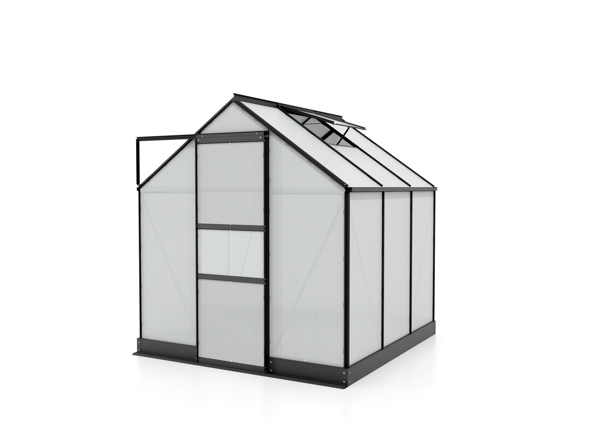 Gewächshaus Apollo 3800, Farbe: Schwarz pulverbeschichtet, verglast mit: Hohlkammerplatten (HKP)
