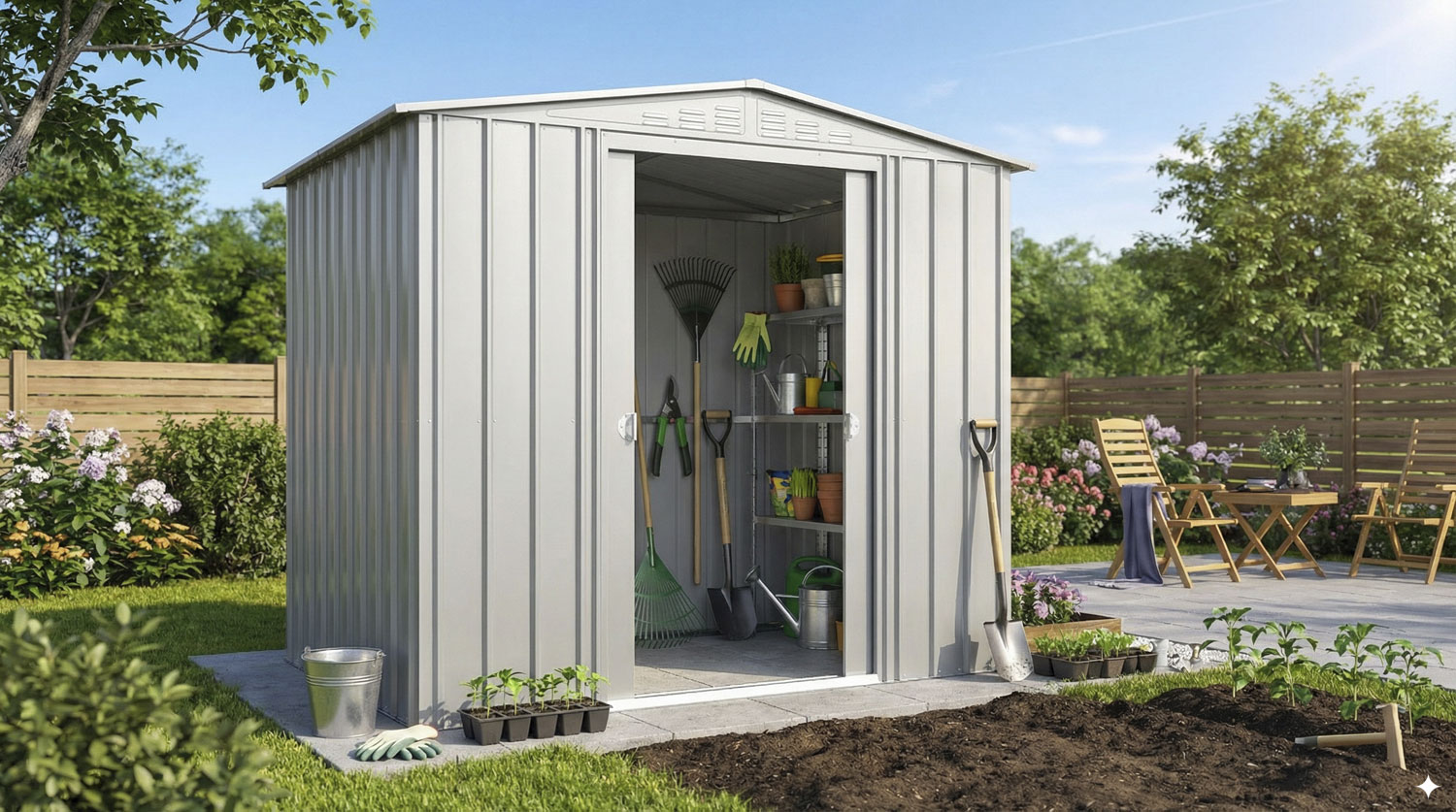 Gerätehaus Tower 86, Farbe: Silber Metallic