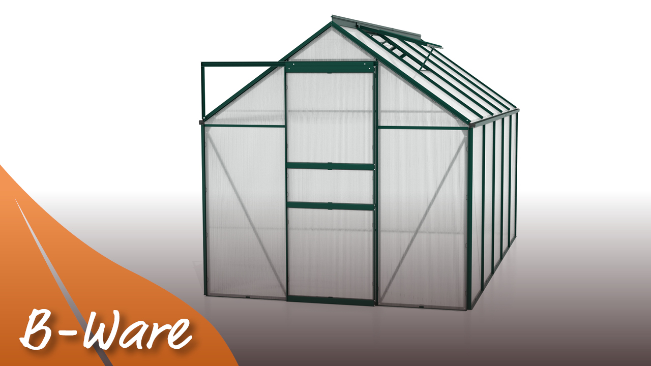 Gewächshaus Comet 6200 mit Satteldach, Farbe: Smaragd pulverbeschichtet, verglast mit: Hohlkammerplatten (HKP)