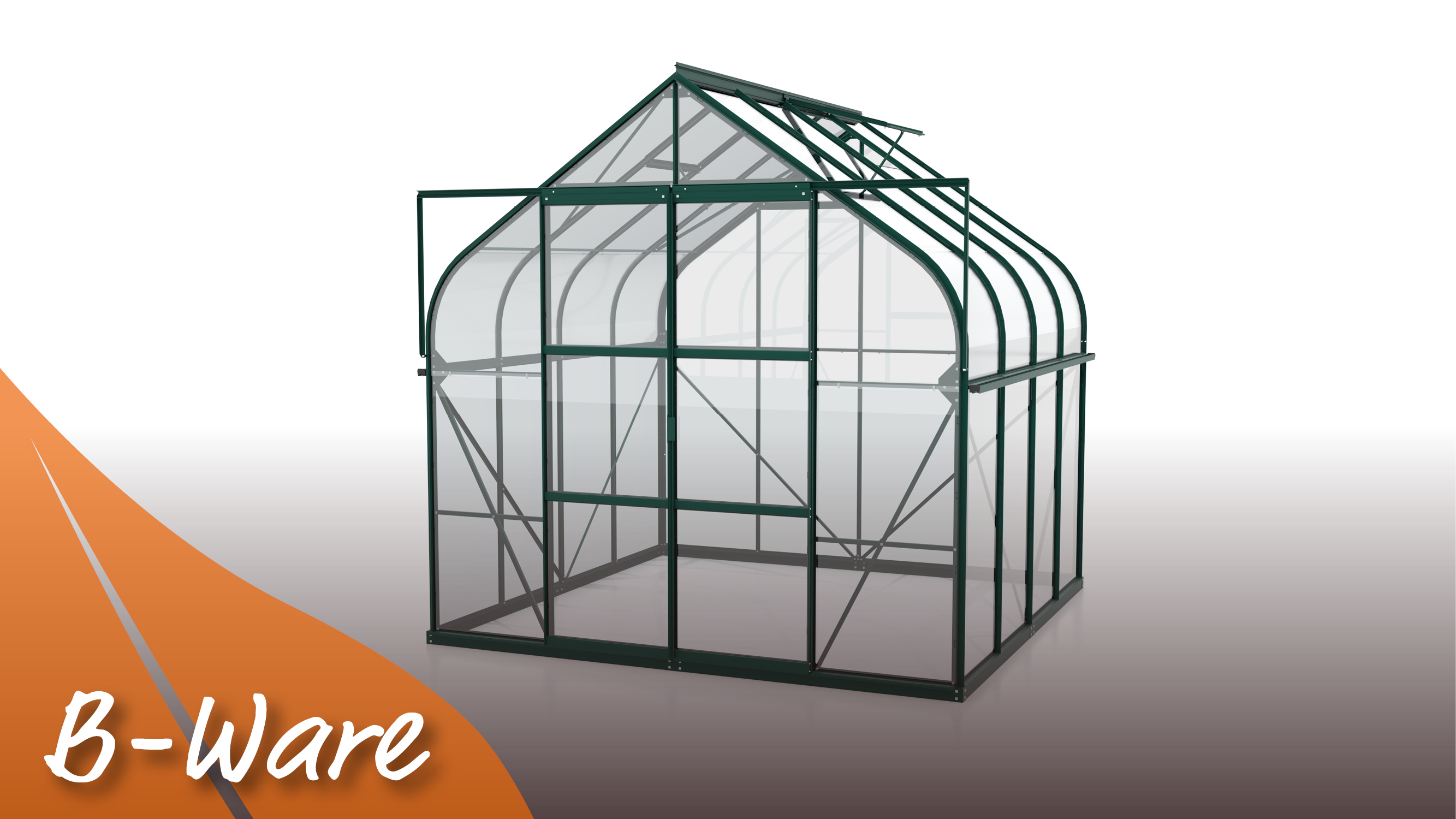 Gewächshaus Dione 6700 mit Glockendach, Farbe: Smaragd pulverbeschichtet, verglast mit: Sicherheitsglas (ESG)