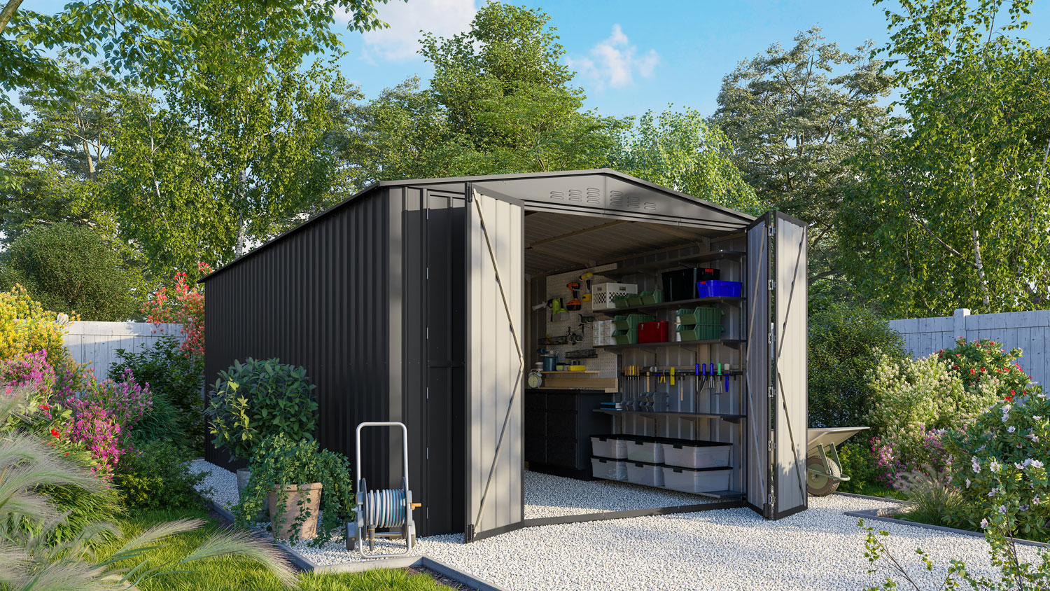 Lagertraum Parker mit Satteldach, Farbe: Anthrazit