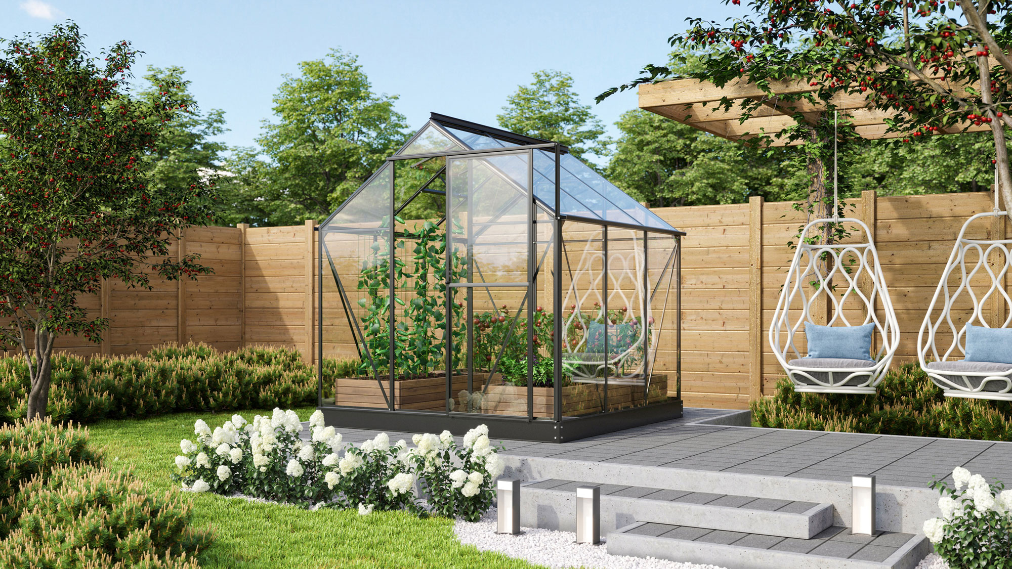 Gewächshaus Triton im Sonderangebot 3800, Farbe: Schwarz pulverbeschichtet, verglast mit: Sicherheitsglas (ESG)