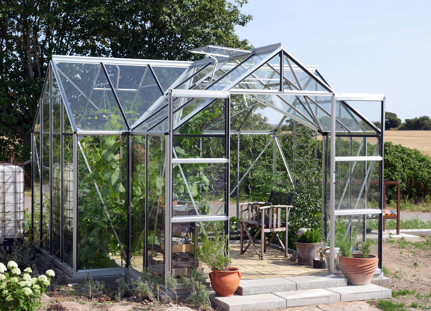 Gewächshaus Sirius 13000 mit Kreuzdach, Farbe: Aluminium eloxiert, verglast mit: Sicherheitsglas (ESG)