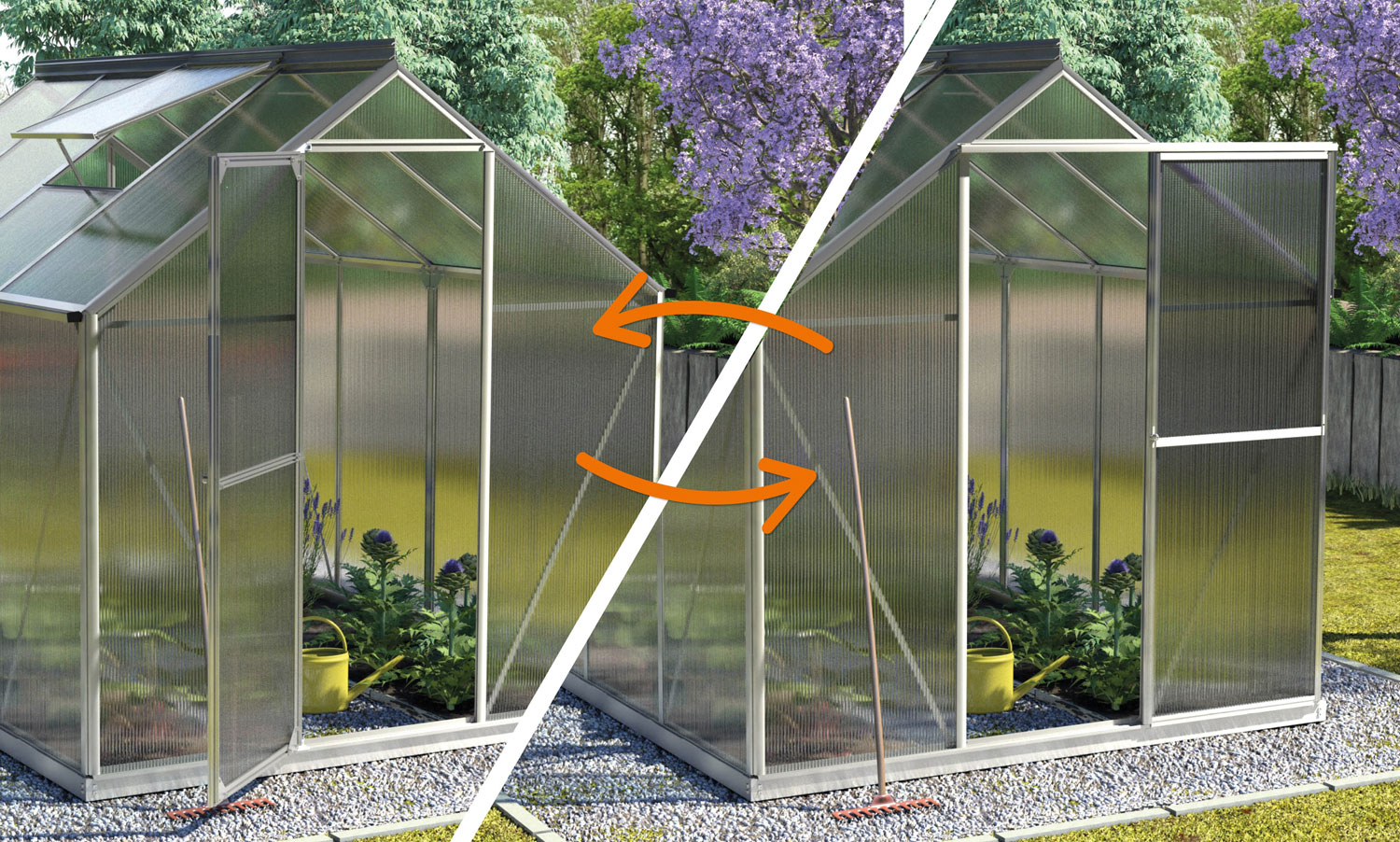 Gewächshaus Triton im Sonderangebot 3800 mit Satteldach, Farbe: Schwarz pulverbeschichtet, verglast mit: Hohlkammerplatten (HKP)