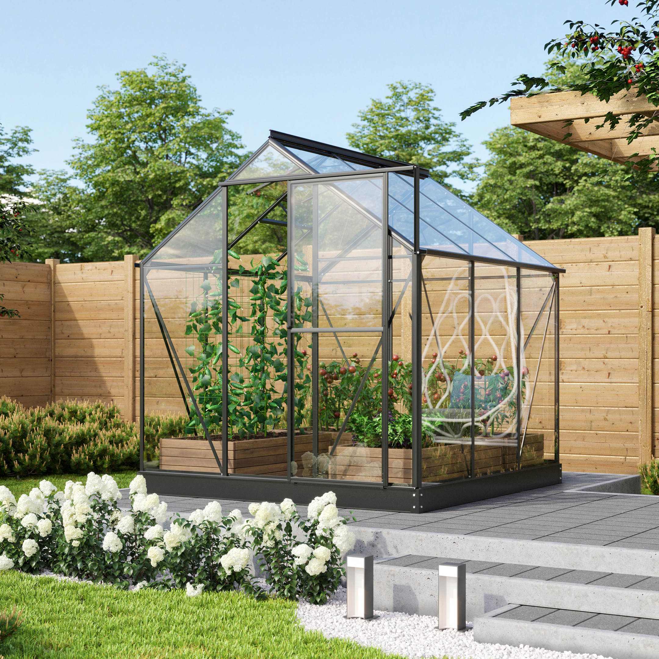 Gewächshaus Triton 3800, Farbe: Schwarz pulverbeschichtet, verglast mit: Sicherheitsglas (ESG)
