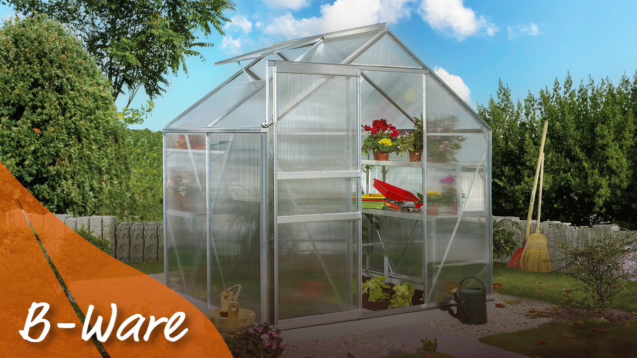 Calypso - Auslaufmodelle 3000 mit Satteldach, Farbe: Aluminium eloxiert, verglast mit: Hohlkammerplatten (HKP)