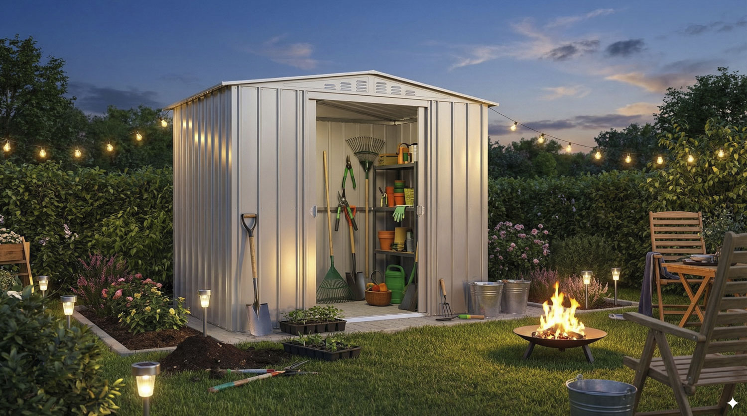 Gerätehaus Tower 86, Farbe: Silber Metallic