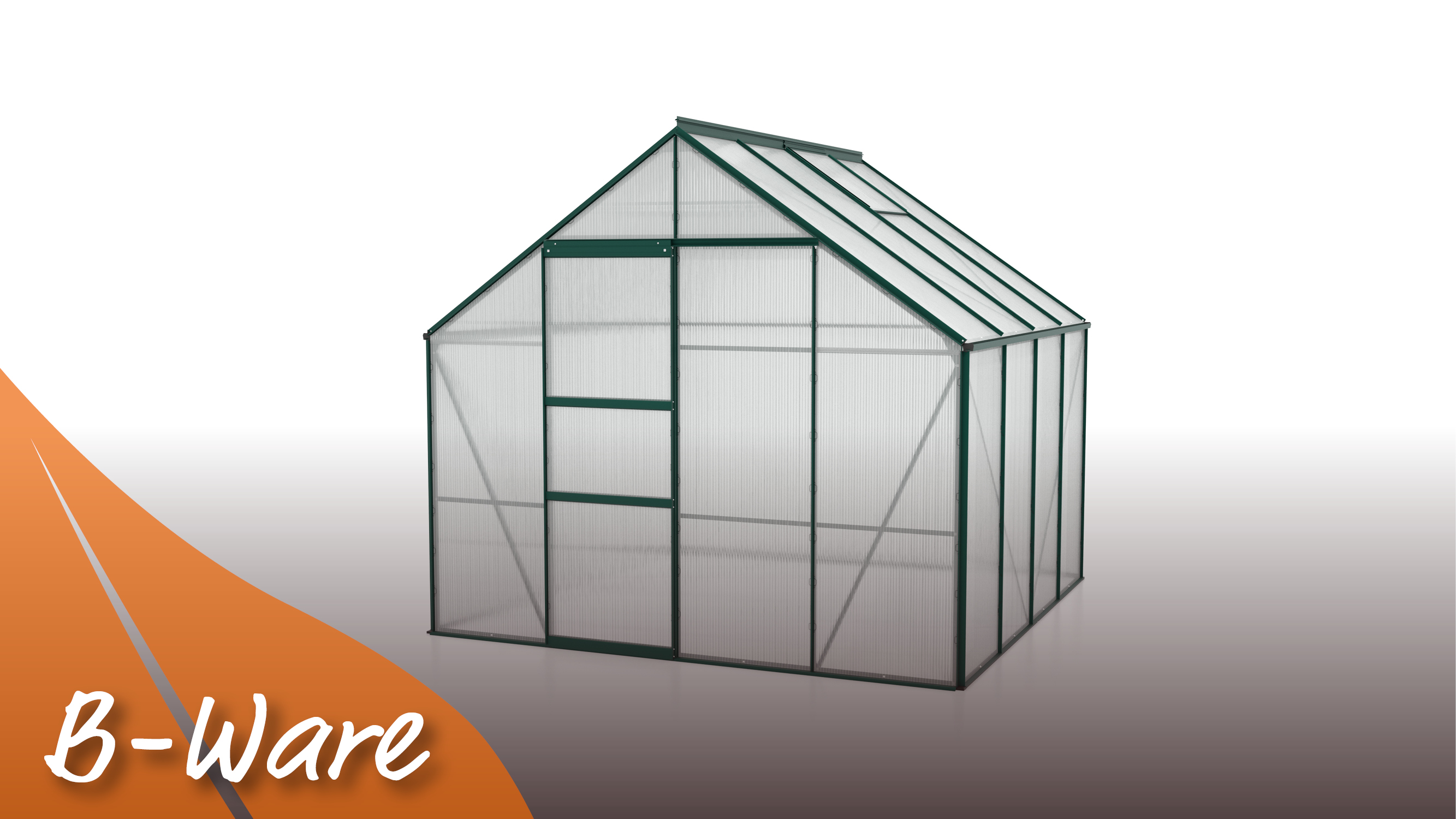 Gewächshaus Merkur 6700 mit Satteldach, Farbe: Smaragd pulverbeschichtet, verglast mit: Hohlkammerplatten (HKP)