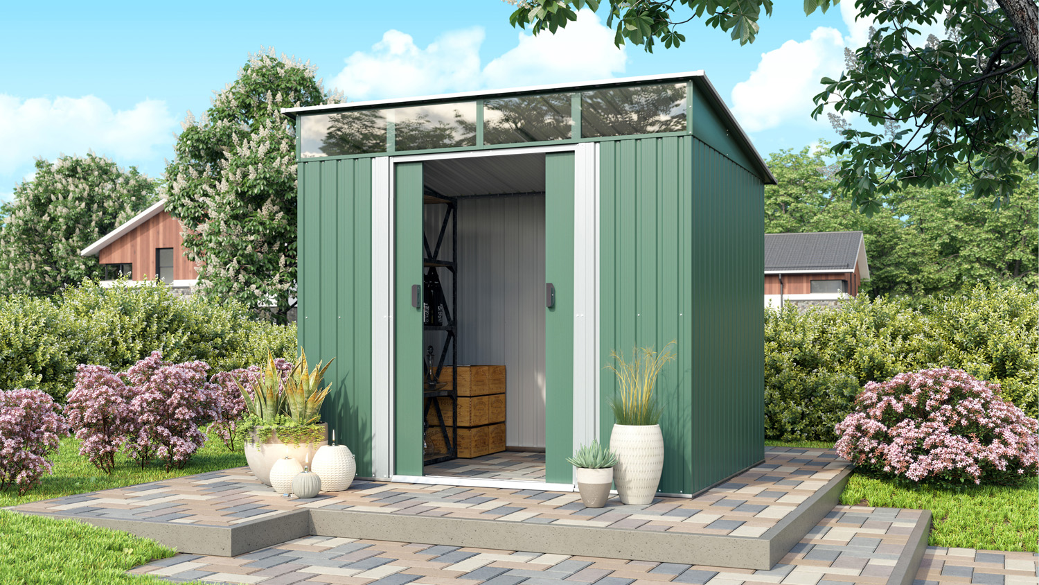 Gerätehaus Lübeck  86, Farbe: Tanne/Weiß