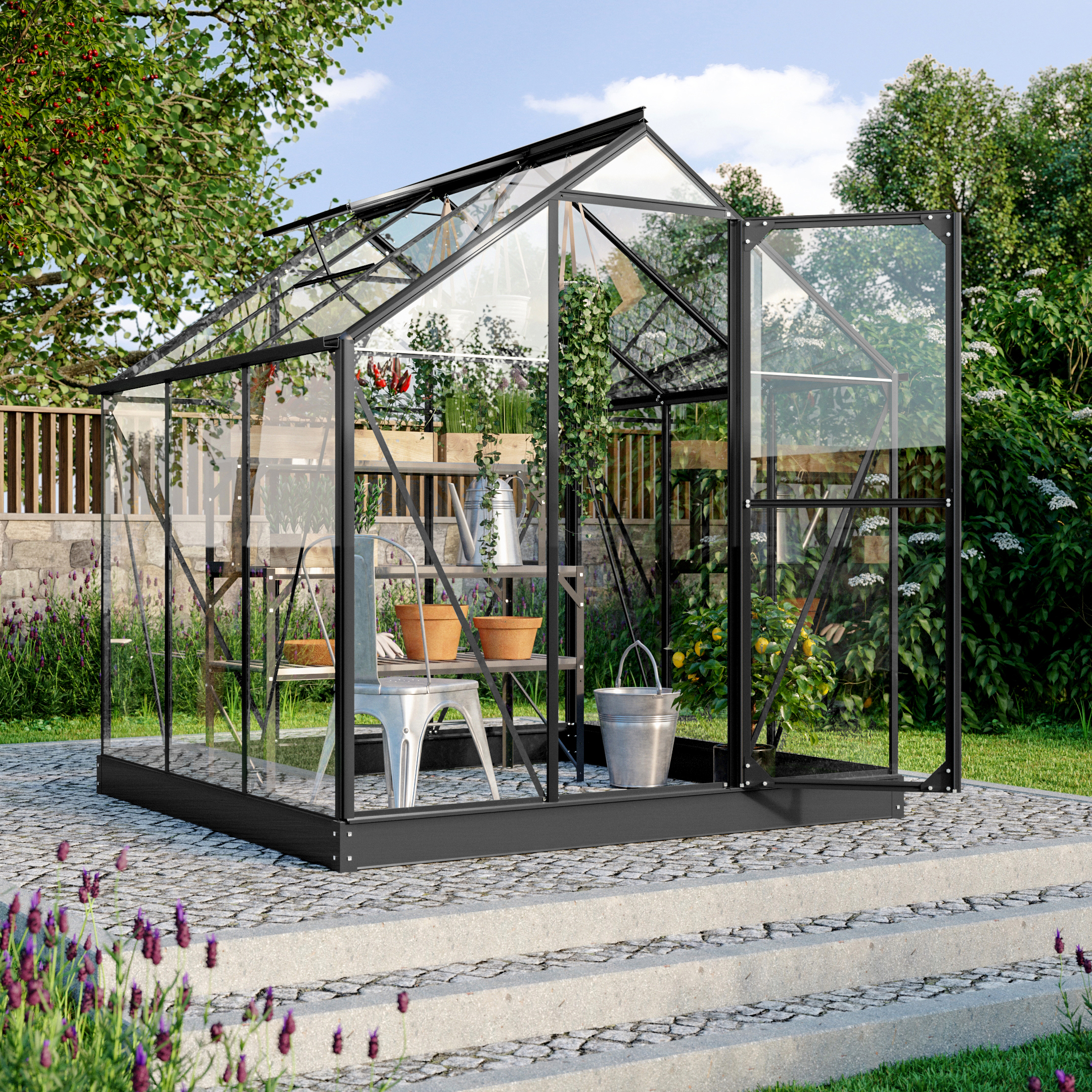 Gewächshaus Triton 3800, Farbe: Schwarz pulverbeschichtet, verglast mit: Sicherheitsglas (ESG)