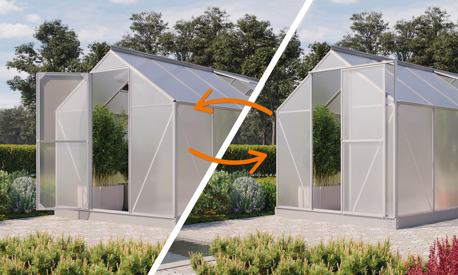 Gewächshaus Eos im Sonderangebot 4600 mit Satteldach, Farbe: Aluminium eloxiert, verglast mit: Hohlkammerplatten (HKP)