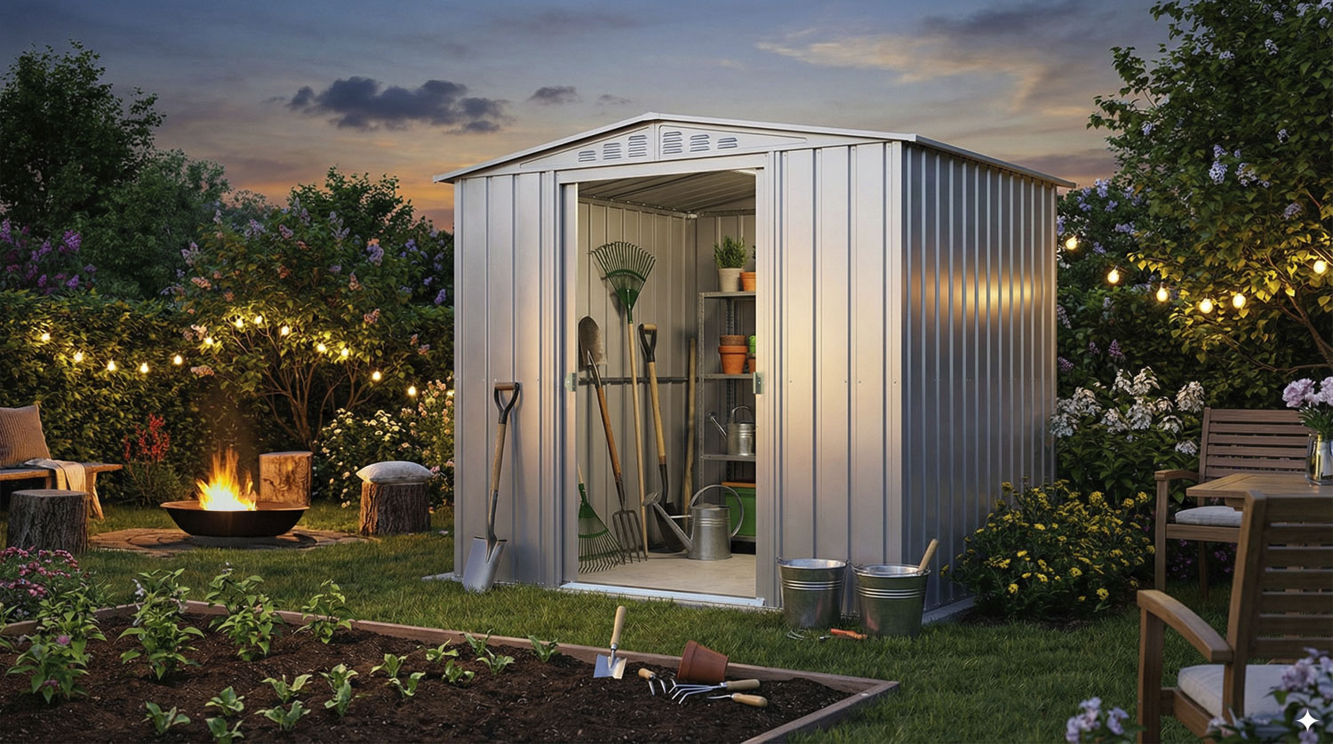 Gerätehaus Tower 86, Farbe: Silber Metallic