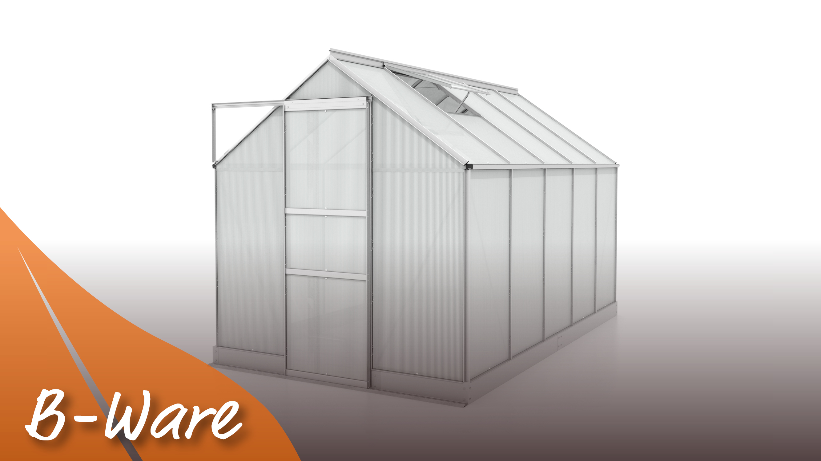 Gewächshaus Apollo 6200 mit Satteldach, Farbe: Aluminium eloxiert, verglast mit: Hohlkammerplatten (HKP)