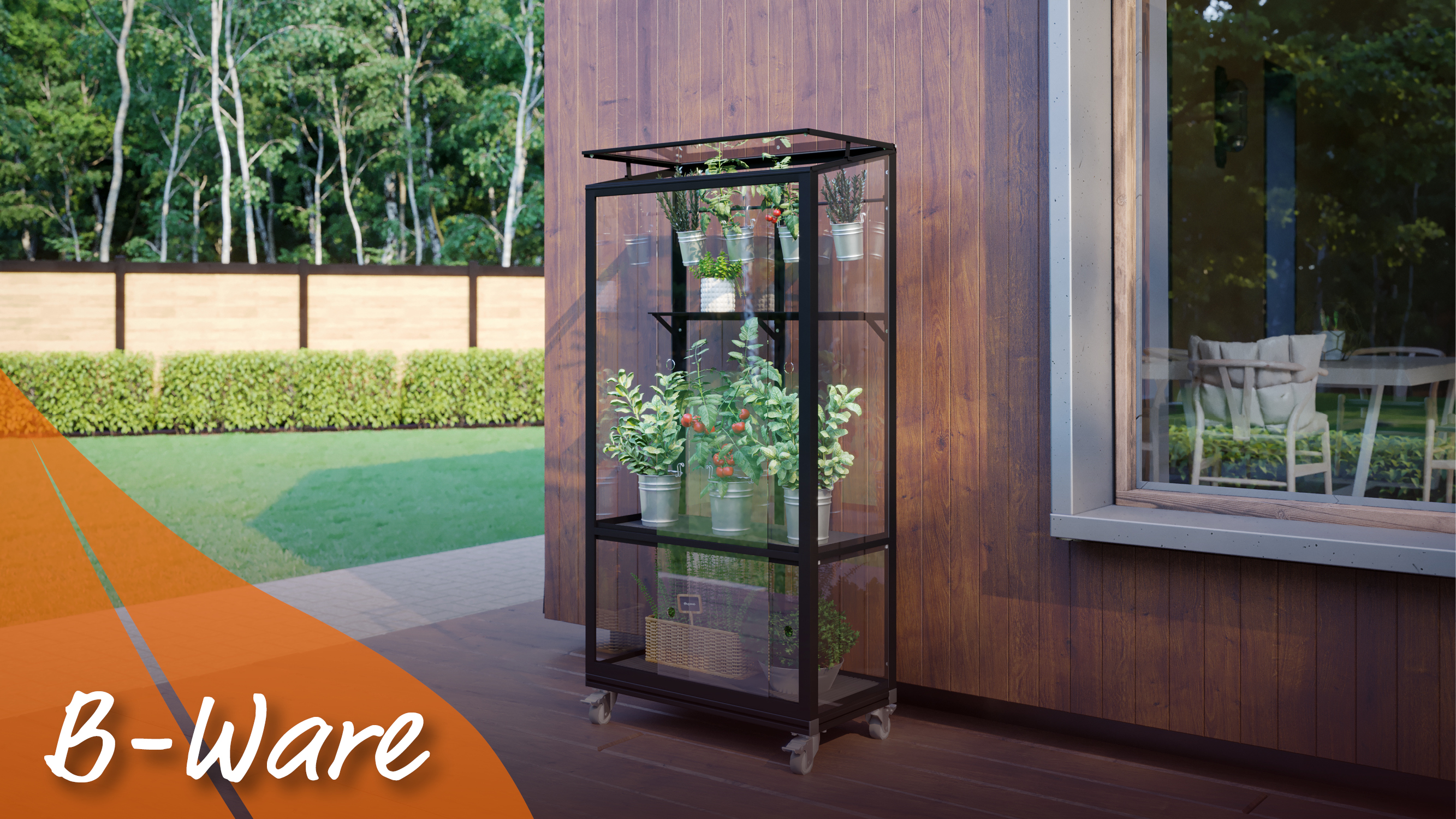 Balkongewächshaus Stad 350, Farbe: Schwarz pulverbeschichtet, verglast mit: Sicherheitsglas (ESG)