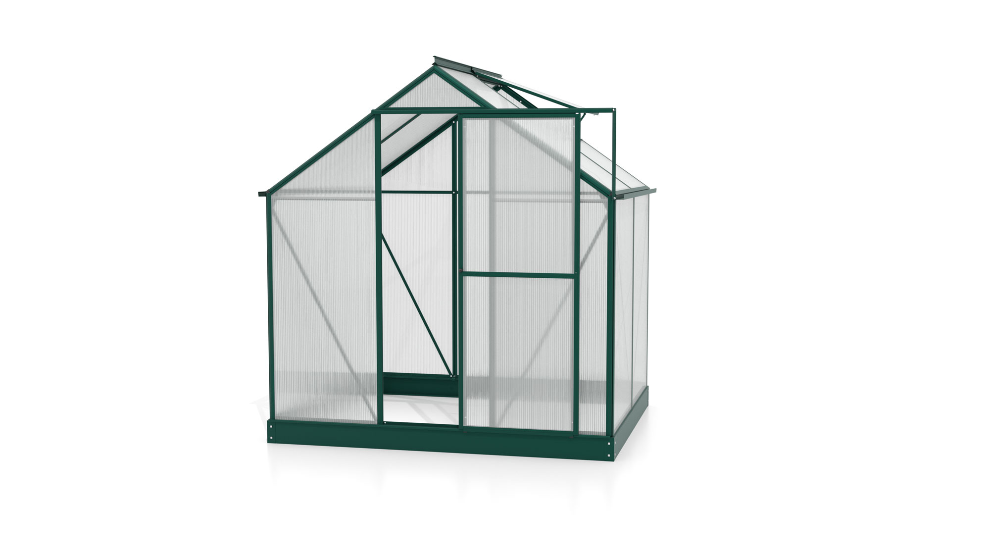 Gewächshaus Eos im Sonderangebot 3100, Farbe: Smaragd pulverbeschichtet, verglast mit: Hohlkammerplatten (HKP)