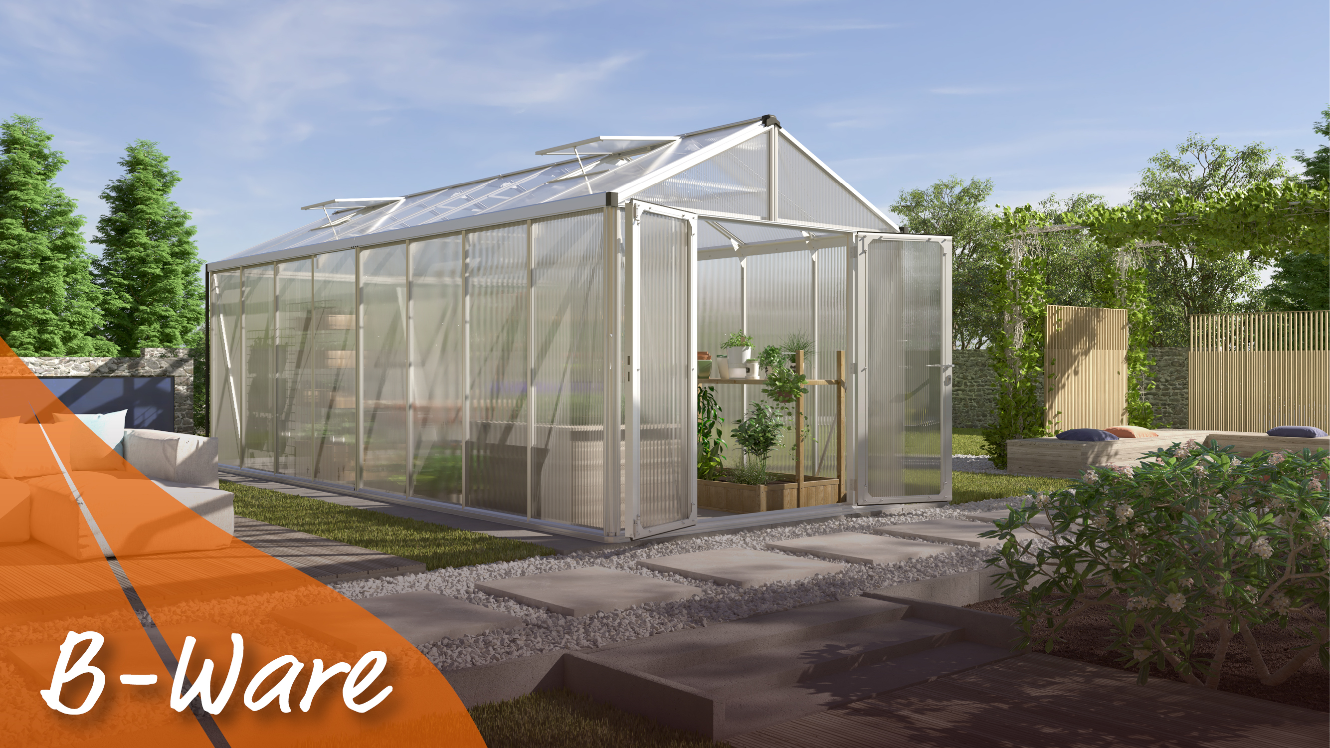 Gewächshaus Zeus Comfort 15700, Farbe: Aluminium eloxiert, verglast mit: Hohlkammerplatten (HKP)