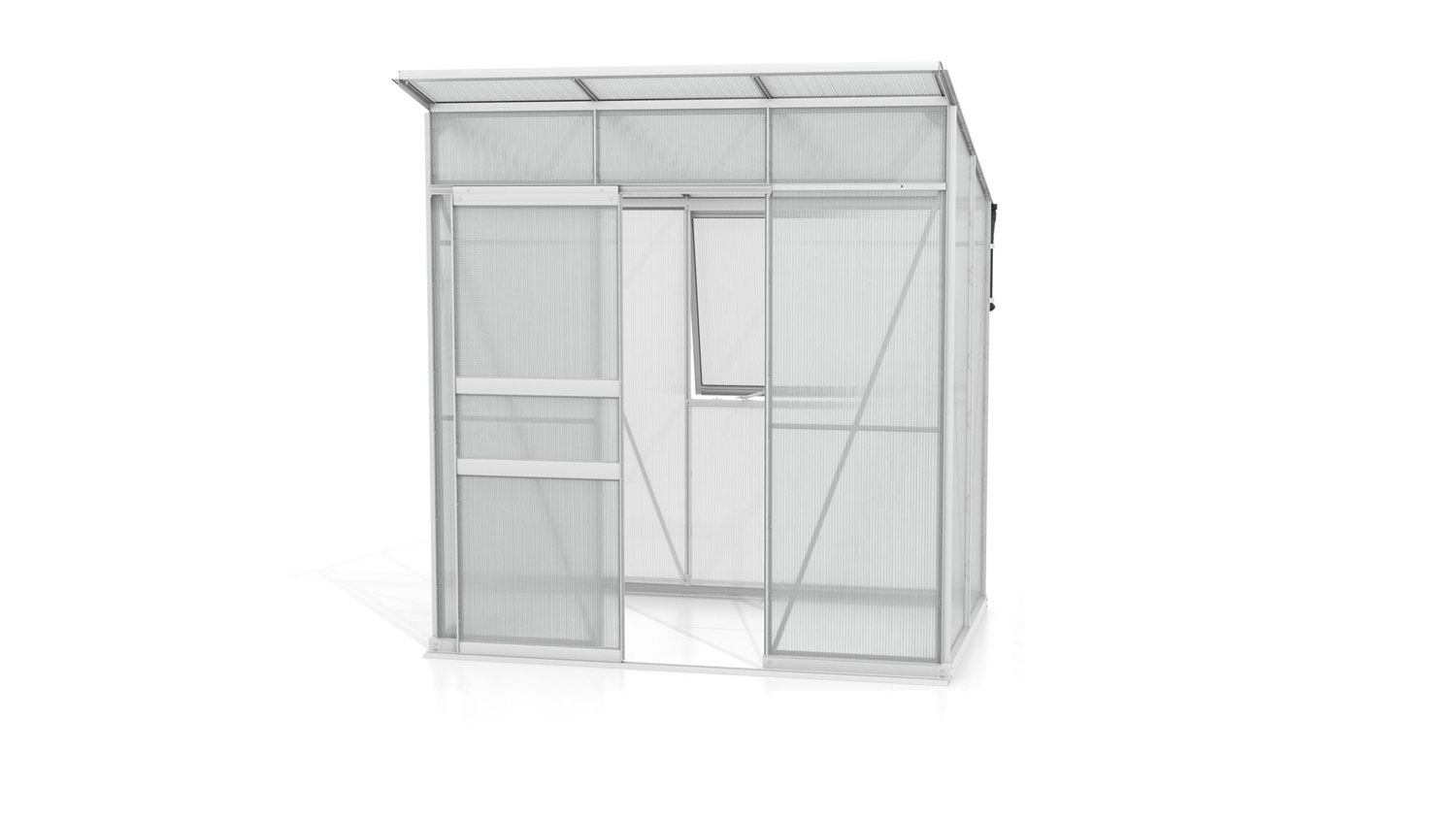 Gewächshausneuheit Palma 3250 mit Pultdach, Farbe: Aluminium eloxiert, verglast mit: Hohlkammerplatten (HKP)