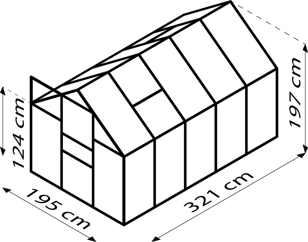 Gewächshaus Comet 6200 mit Satteldach, Farbe: Aluminium eloxiert, verglast mit: Hohlkammerplatten (HKP)