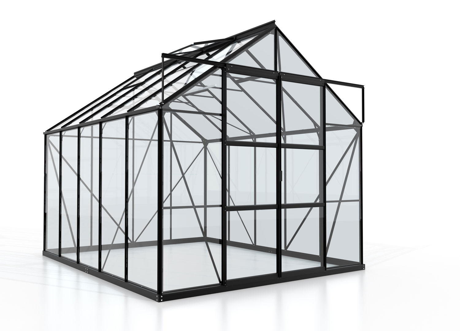 Gewächshaus Uranus-Set mit LED-Leuchte 8300 mit Satteldach, Farbe: Schwarz pulverbeschichtet, verglast mit: Sicherheitsglas (ESG)