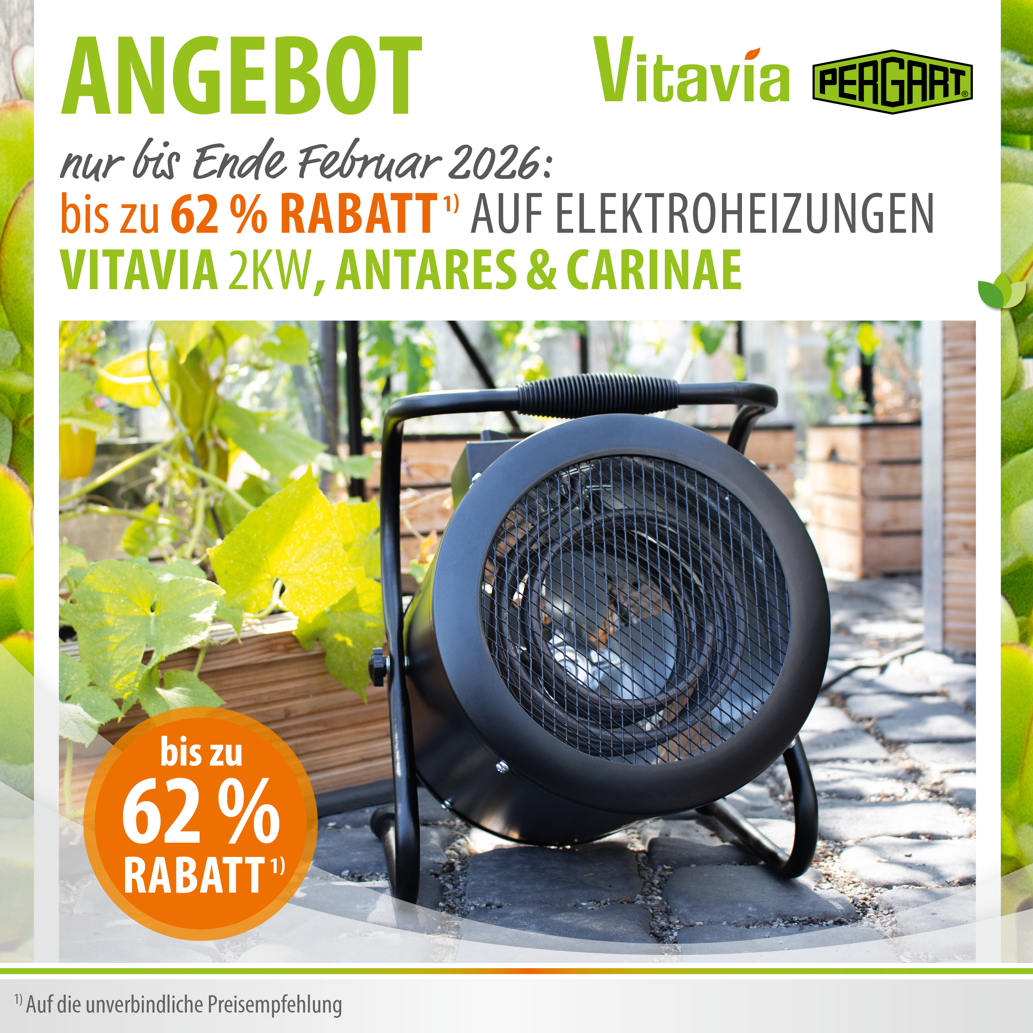 Winter-Sonderaktion Werbebanner Elektrogebläseheizungen Antares, Carinae, Vitavia 2kw bis Ende Februar bis zu 62 % Rabatt auf UVP