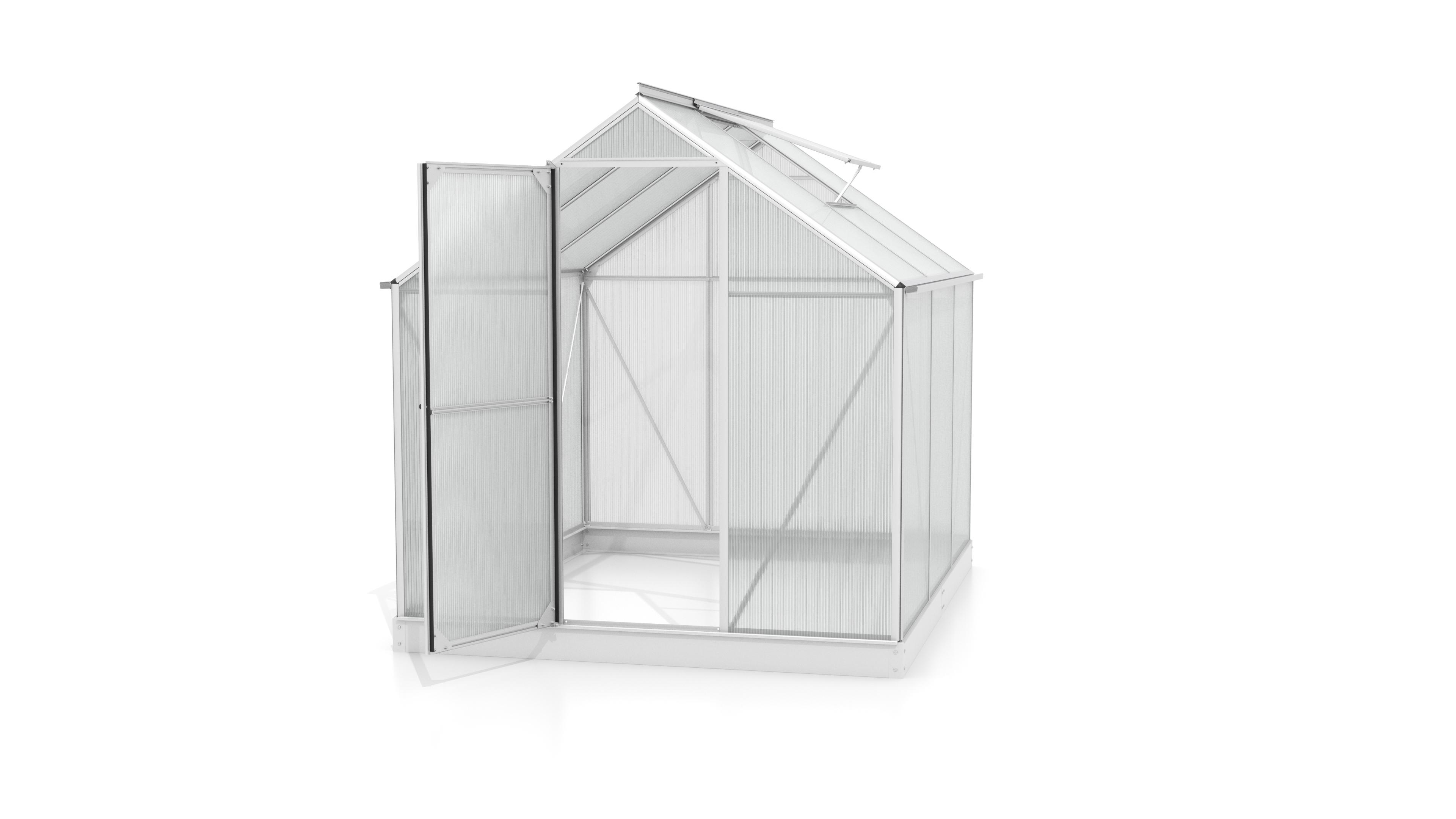 Gewächshaus Eos im Sonderangebot 4600 mit Satteldach, Farbe: Aluminium eloxiert, verglast mit: Hohlkammerplatten (HKP)