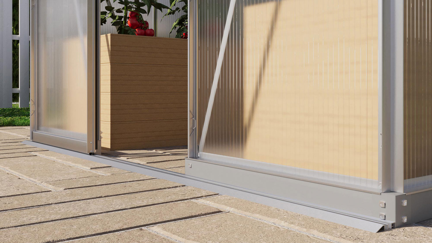 Gewächshausneuheit Palma 3250 mit Pultdach, Farbe: Aluminium eloxiert, verglast mit: Hohlkammerplatten (HKP)