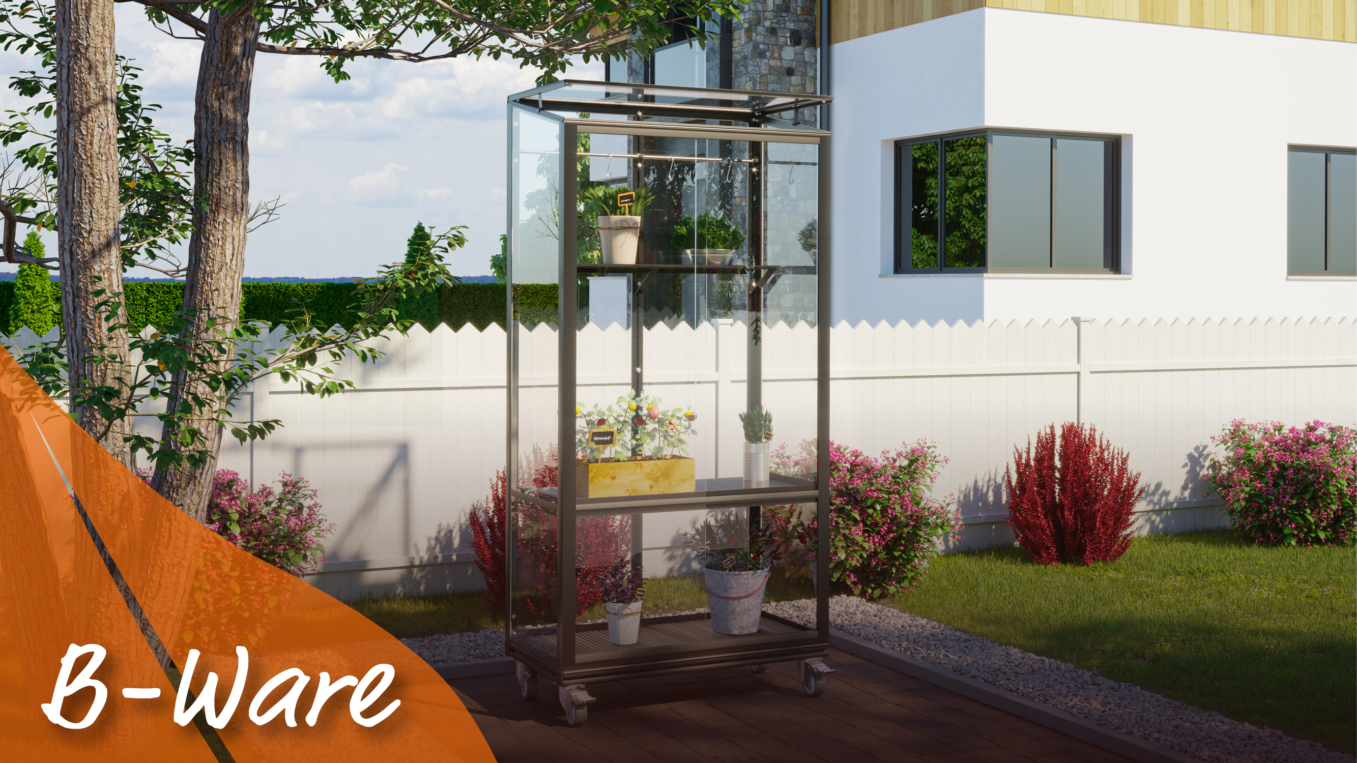 Balkongewächshaus Stad 350, Farbe: Schwarz pulverbeschichtet, verglast mit: Sicherheitsglas (ESG)