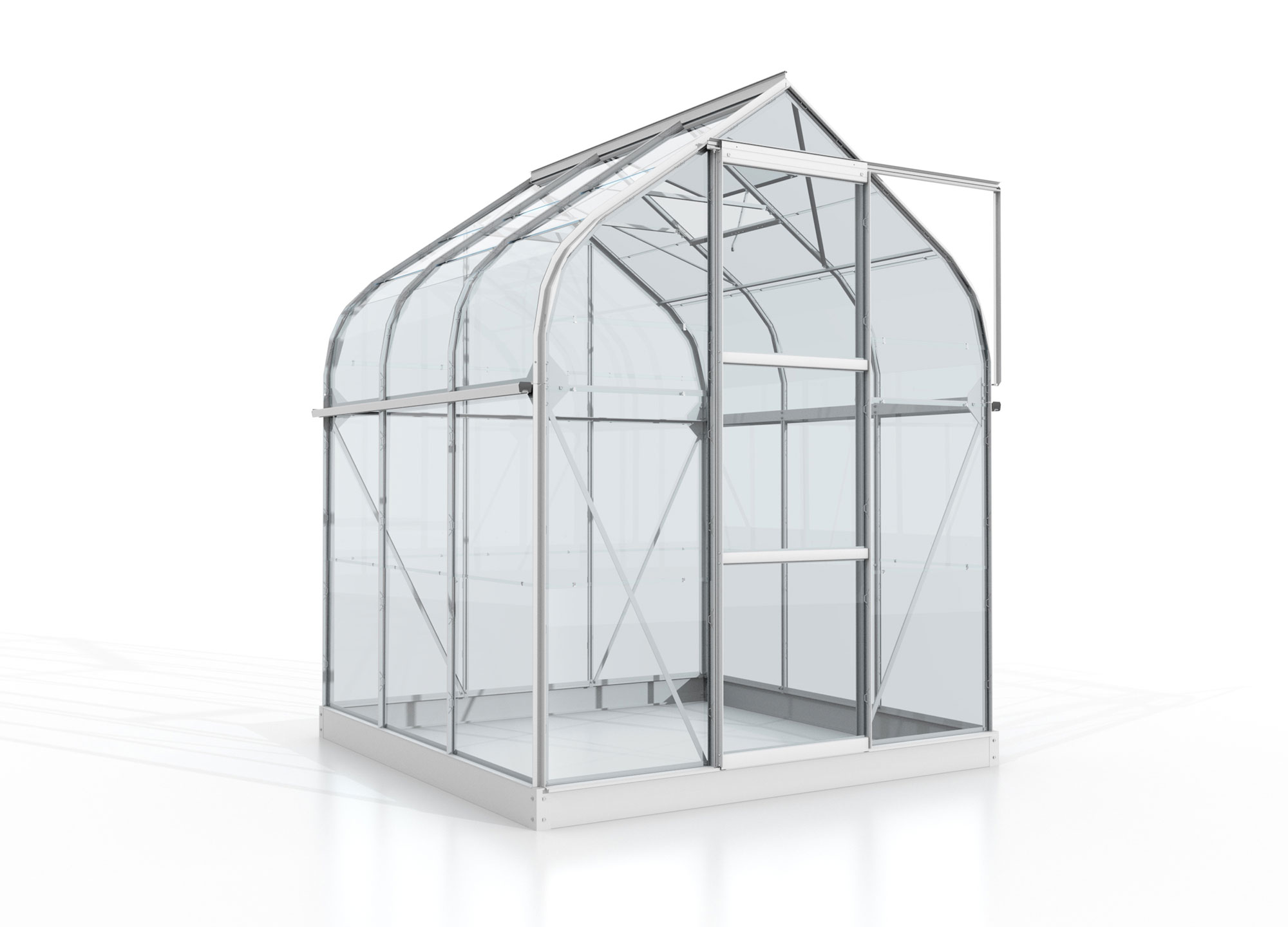 Gewächshaus Orion 3800 mit Glockendach, Farbe: Aluminium eloxiert, verglast mit: Sicherheitsglas (ESG)