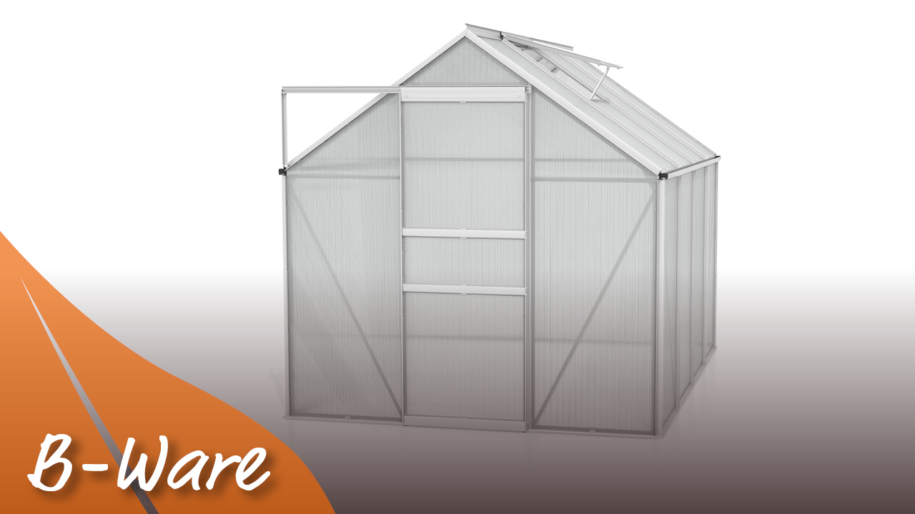 Gewächshaus Comet 5000 mit Satteldach, Farbe: Aluminium eloxiert, verglast mit: Hohlkammerplatten (HKP)