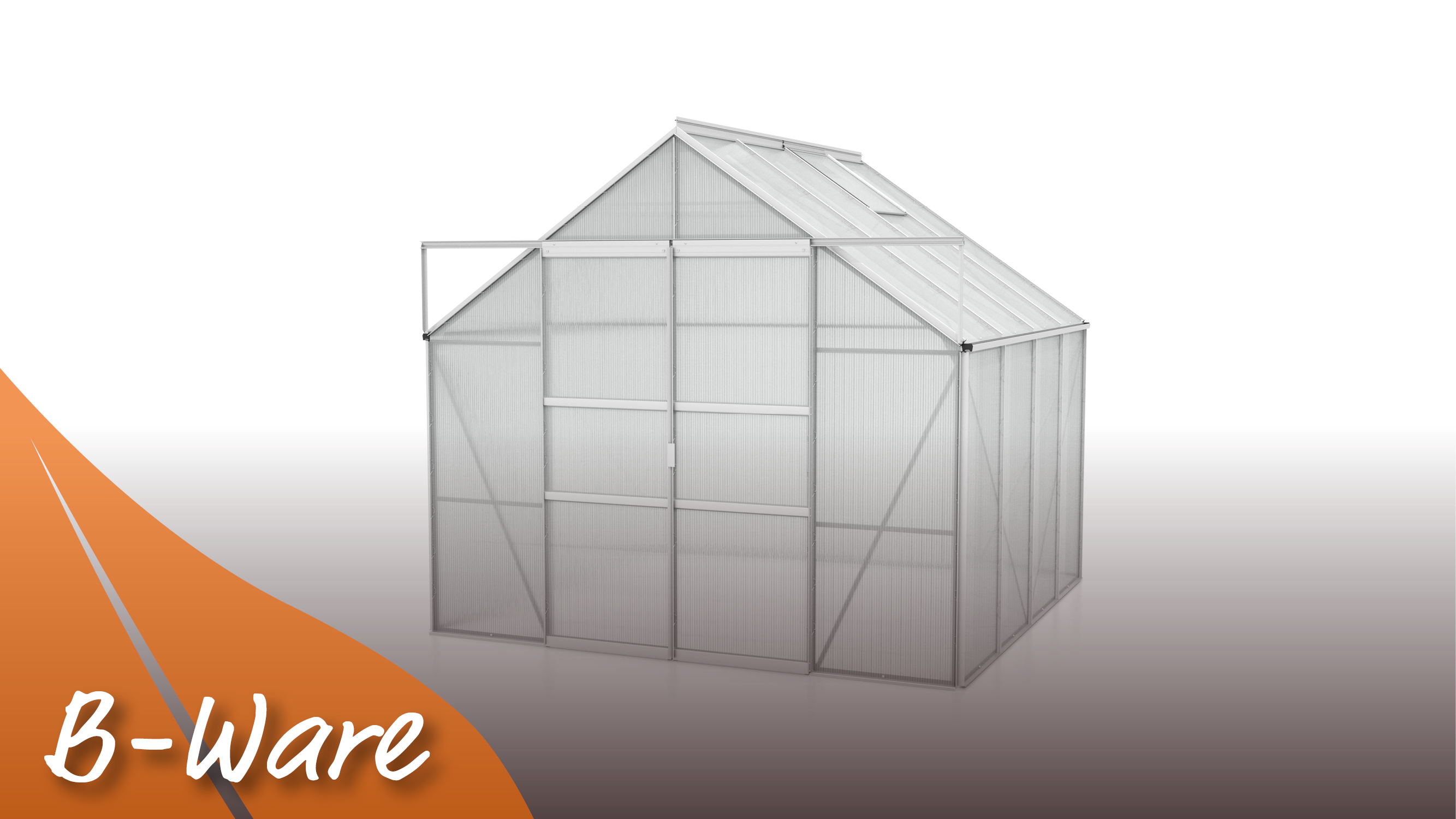 Gewächshaus Mars 6700 in Alu eloxiert 6700 mit Satteldach, Farbe: Aluminium eloxiert, verglast mit: Hohlkammerplatten (HKP)