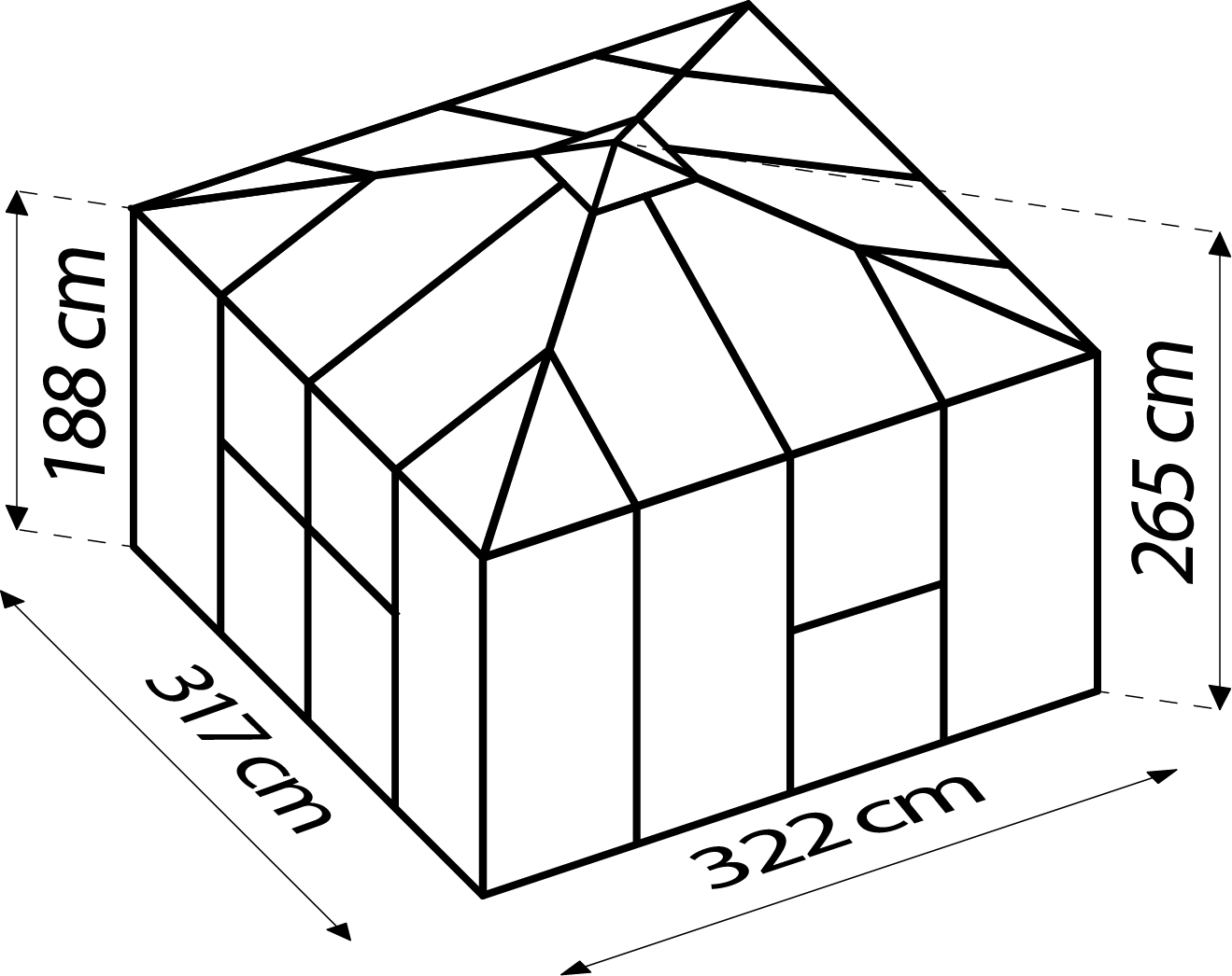 Gerätehaus Universum 10200 mit Pavillondach, Farbe: Aluminium eloxiert, verglast mit: Sicherheitsglas (ESG)