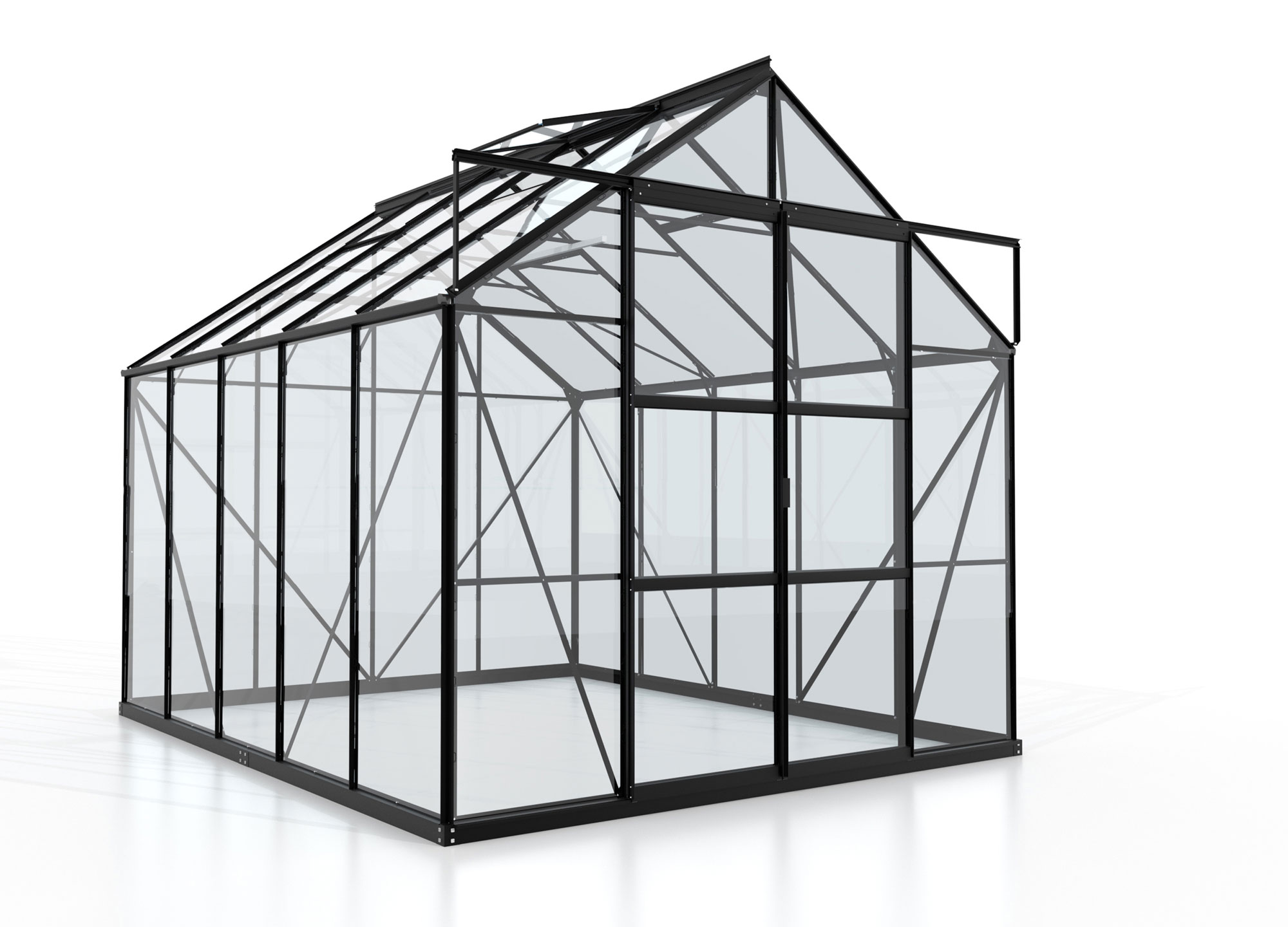 Gewächshaus Uranus-Set mit LED-Leuchte 8300 mit Satteldach, Farbe: Schwarz pulverbeschichtet, verglast mit: Sicherheitsglas (ESG)