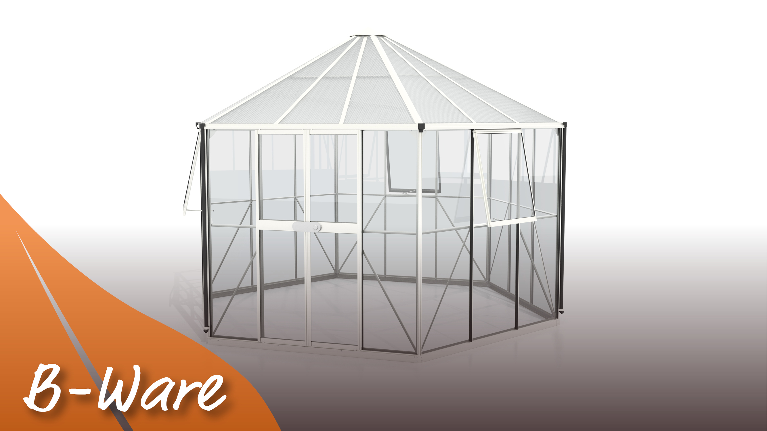 Gewächshaus Weißes Hera 9000 mit Glas 9000 mit Pavillondach, Farbe: Weiß pulverbeschichtet, verglast mit: Sicherheitsglas (ESG)