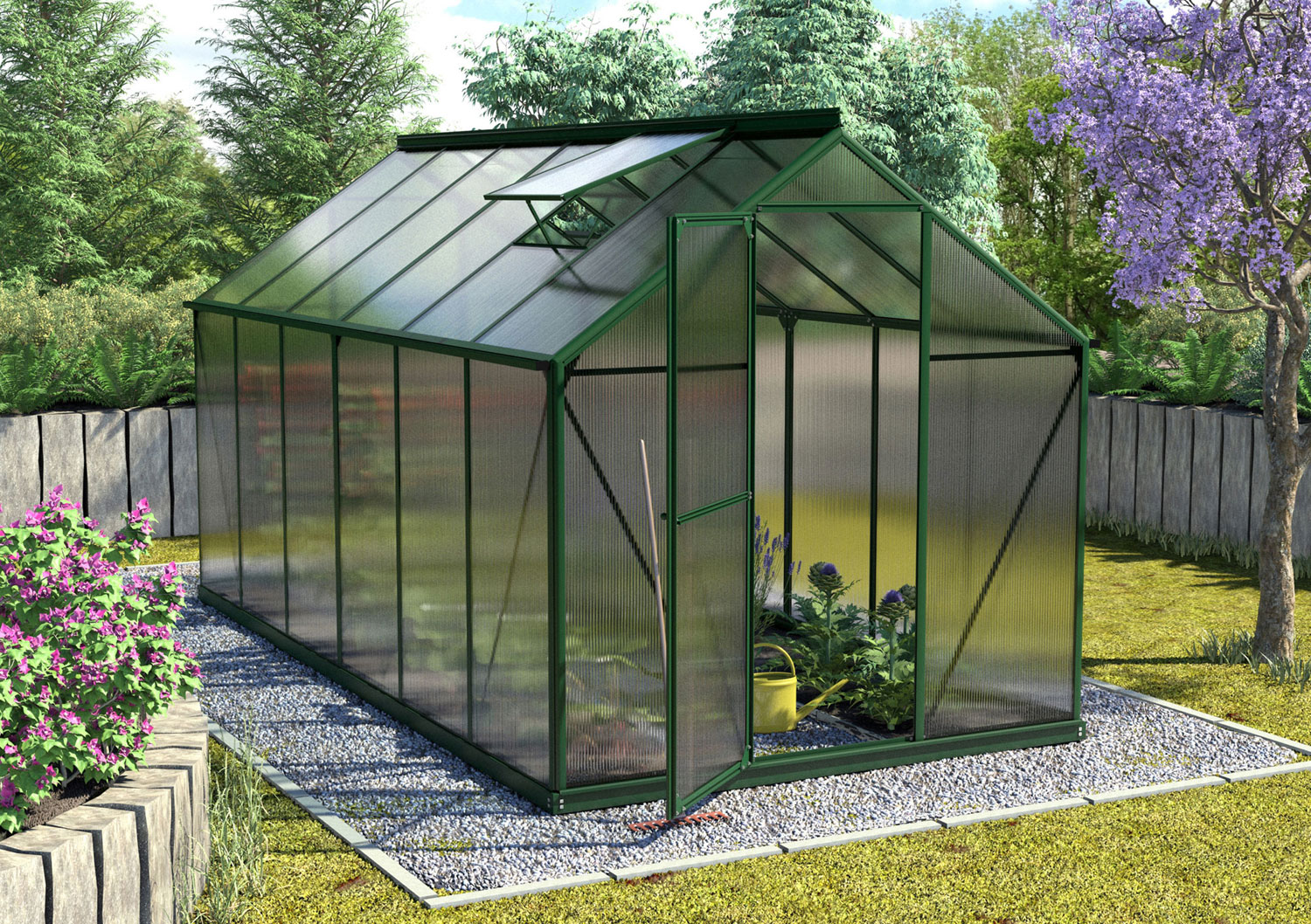 Gewächshaus Triton 7500, Farbe: Smaragd pulverbeschichtet, verglast mit: Hohlkammerplatten (HKP)