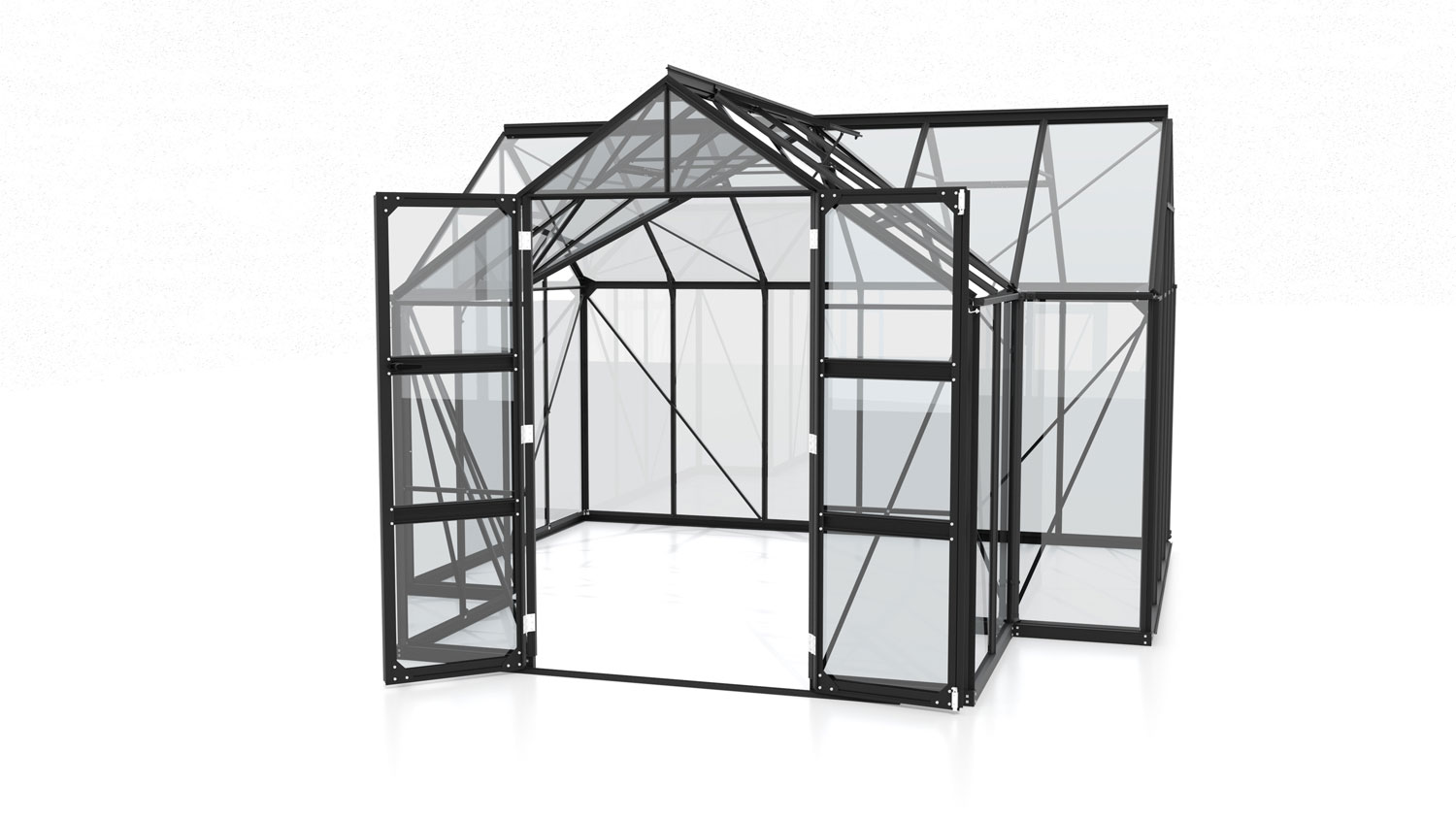 Gewächshaus Clarus 13000, Farbe: Schwarz pulverbeschichtet, verglast mit: Sicherheitsglas (ESG)